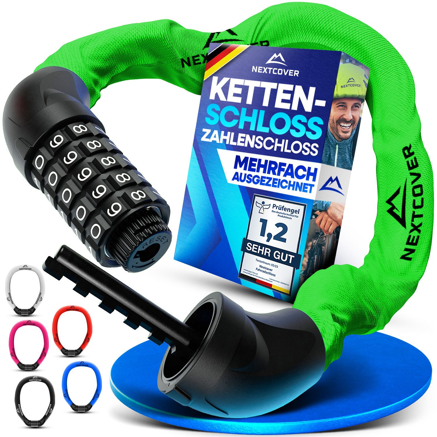Nextcover Kettenschloss NEXTCOVER® Fahrradschloss LockOne mit Zahlencode oder Schlüssel