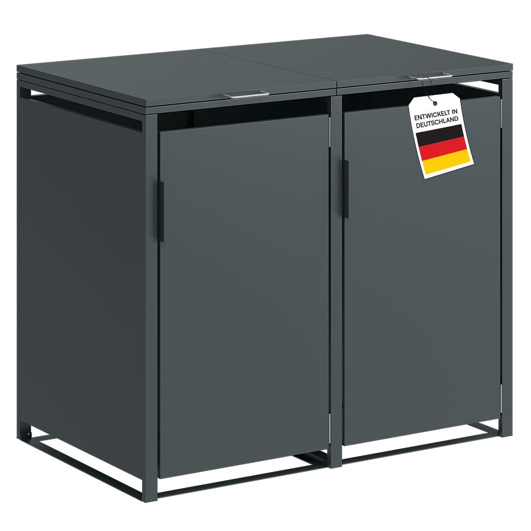 STEELSØN Mülltonnenbox Thoria 240L aus verzinktem Stahl (Anthrazit, verfügbar mit 1, 2, 3, 4, oder 5 Türen), Für 2 Tonnen