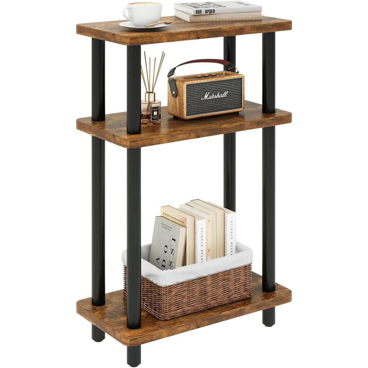 LuxusKollektion Beistelltisch Beistelltisch 3stufig Ablagefach Nachttisch 40 x 18 x 62.5 cm Braun