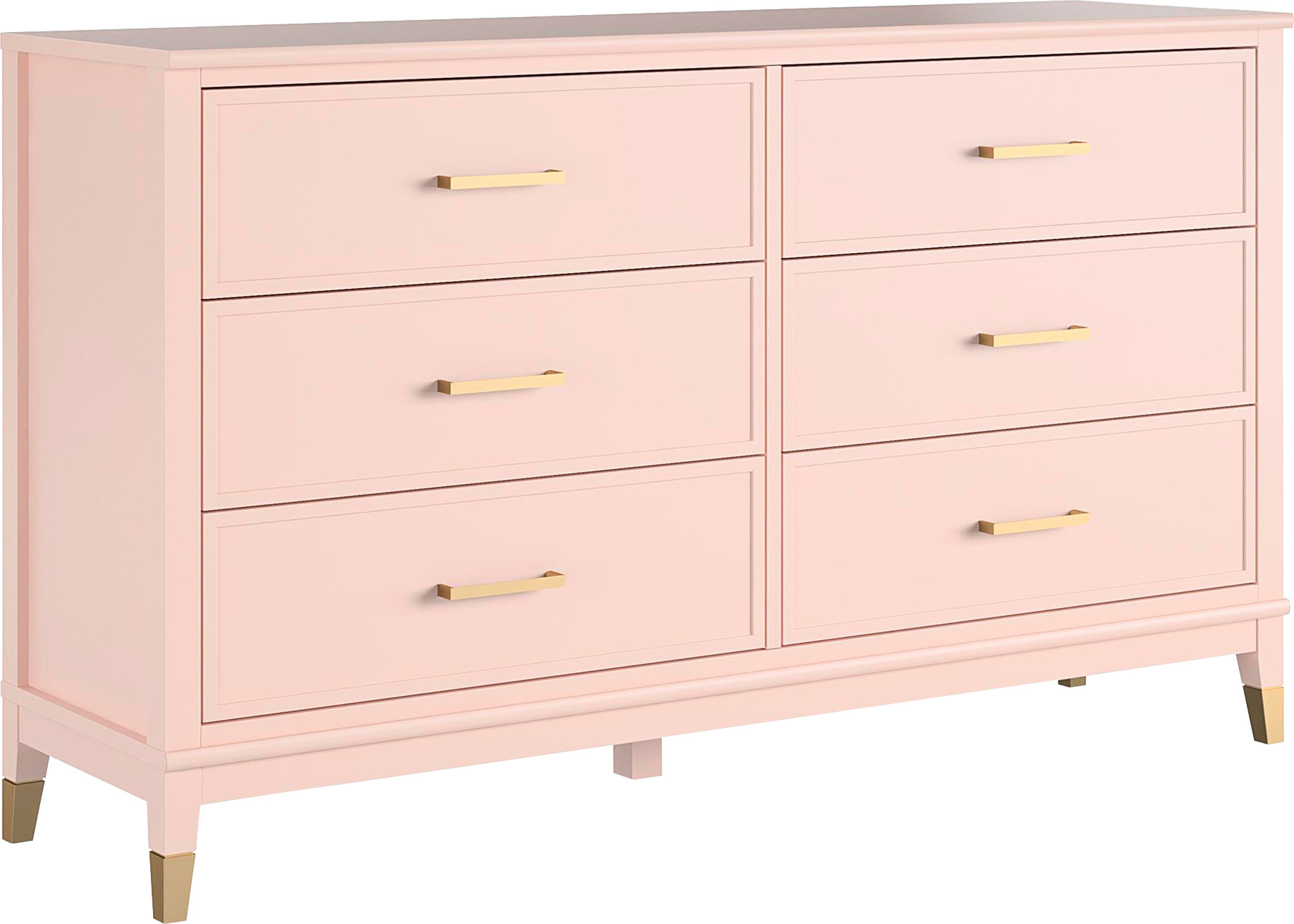 Massivholz, aus Höhe mit by cm, 6 cm rosa 85 Cosmopolitan Beine CosmoLiving Westerleigh, | rosa 145 Breite MDF, Schubladen, Kommode