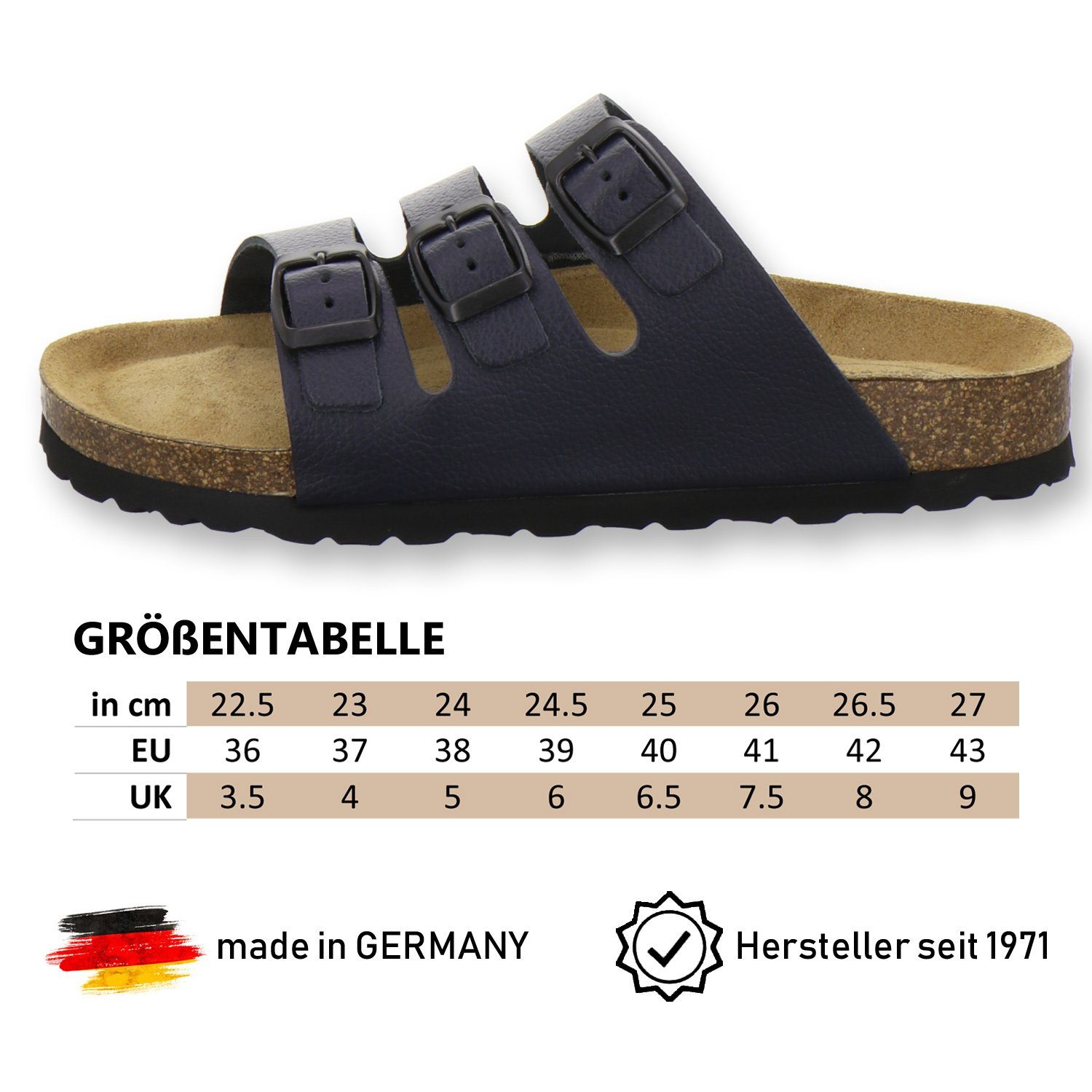 mit 2133 Pantolette Fußbett, Glattleder Damen Germany Made AFS-Schuhe Leder für in navy aus