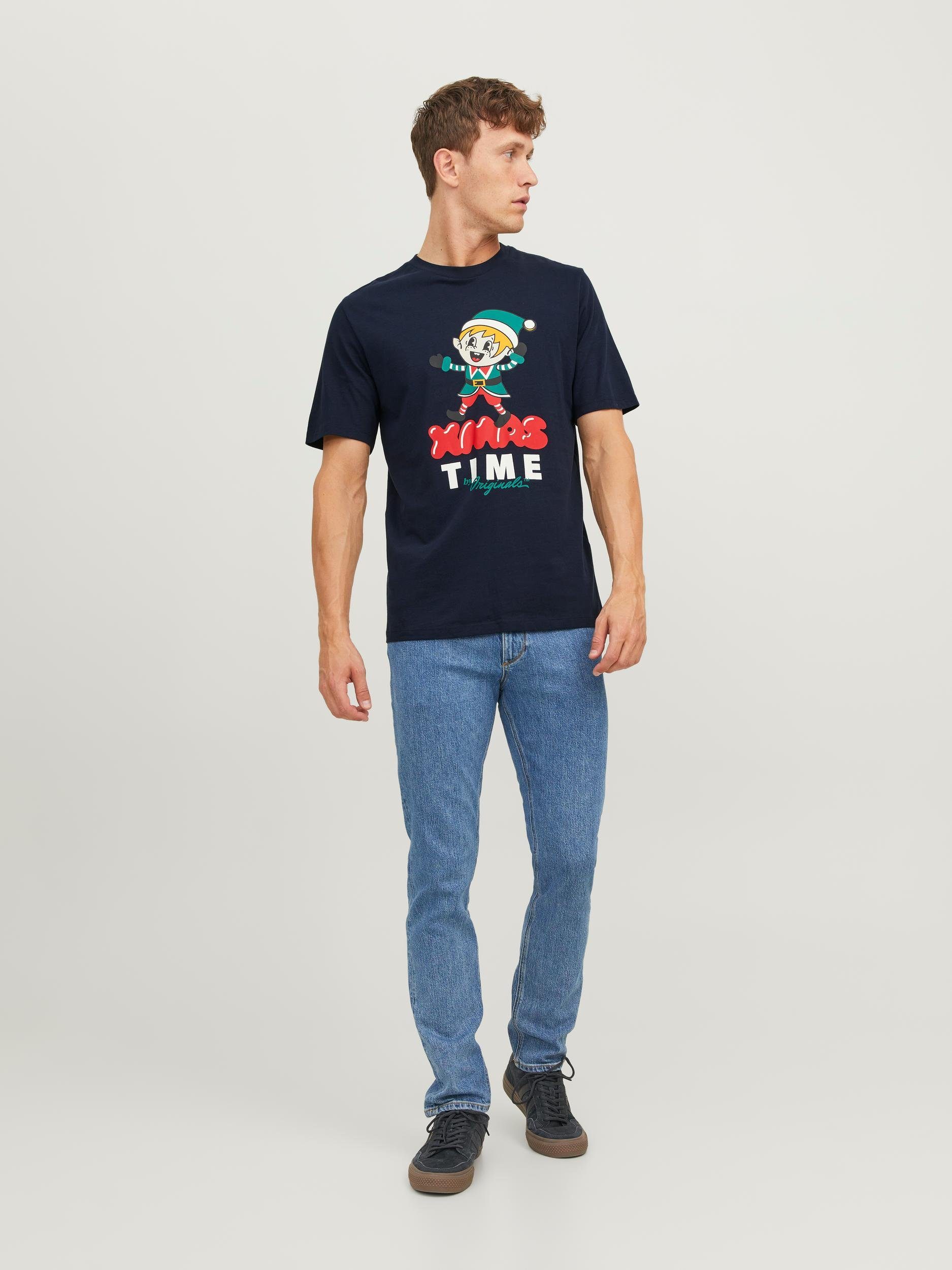 Jack & Jones Rundhalsshirt Captain NECK Sky CREW JORXMAS SS TEE