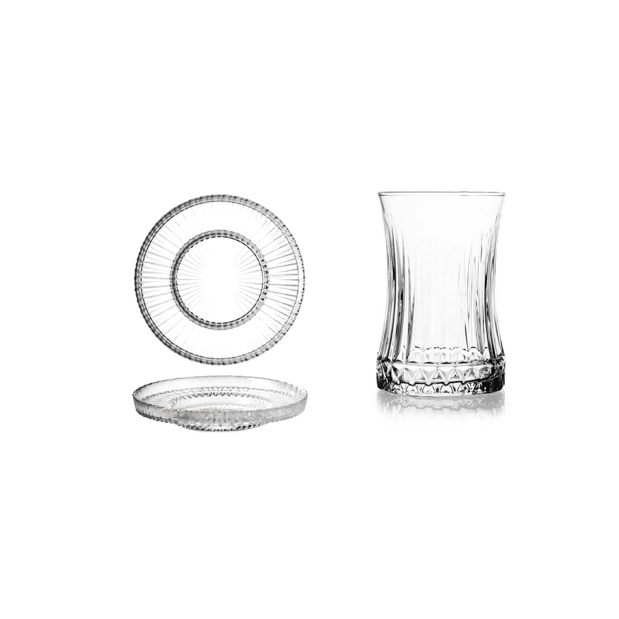 Pasabahce Gläser-Set 6er-Set Teegläser mit Unterteller 170 ml - dezente & luxuriöse Optik, 12-tlg.
