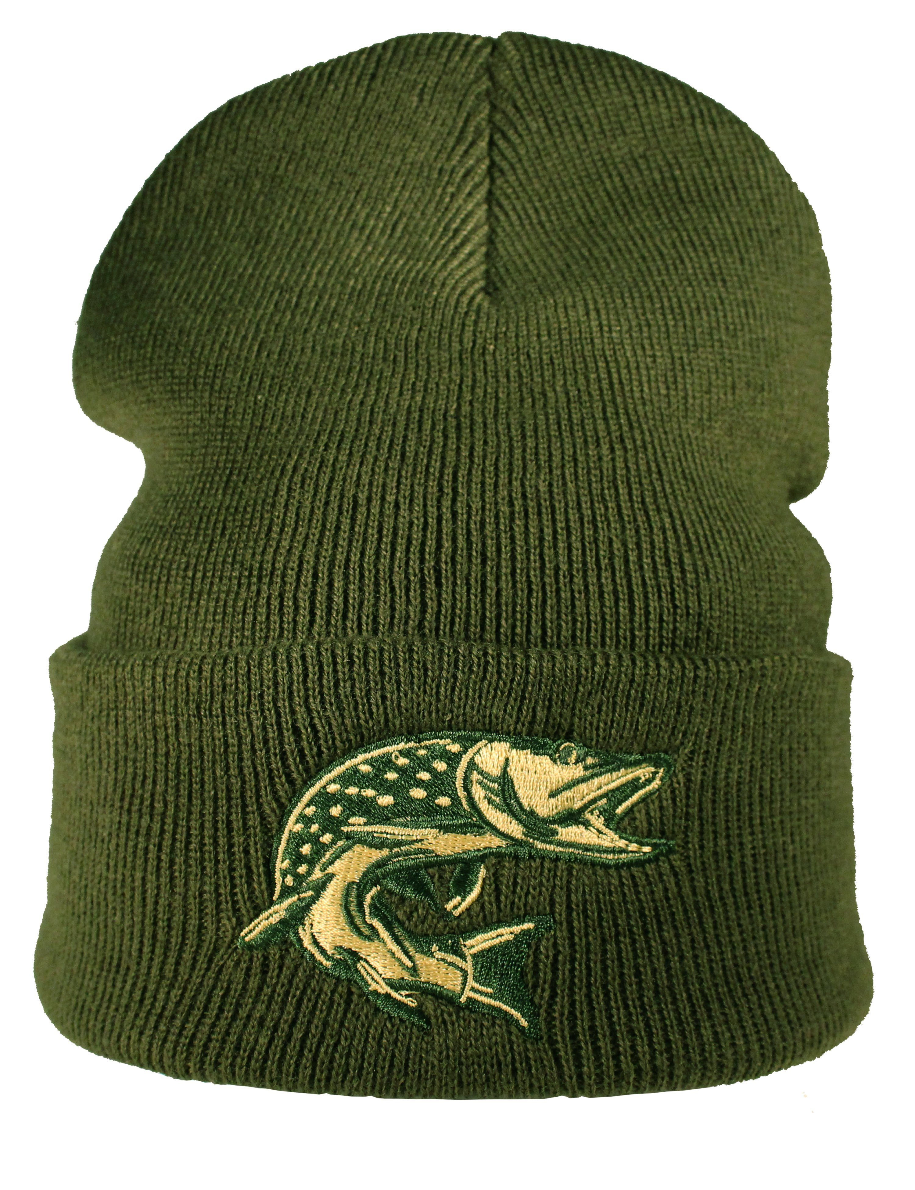 Baddery Beanie Strickmütze: "Hecht" - Fisch Angler Fischer Wald, hochwertiger doppellagiger Strick, Stick-Motiv, One Size