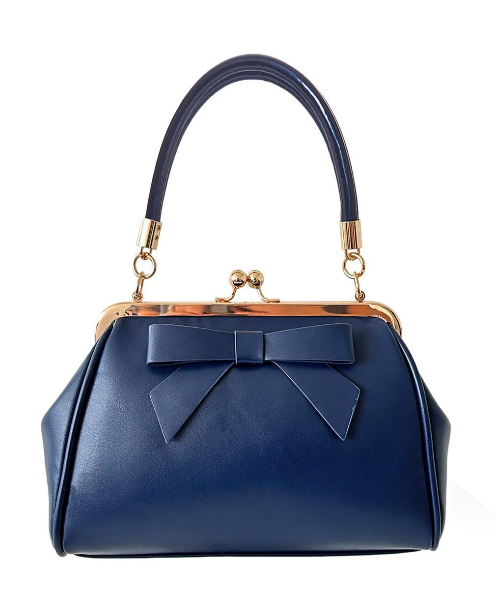 Banned Handtasche Daydream Navy Blau, Vintage Retro Kunstleder Schleife Henkeltasche