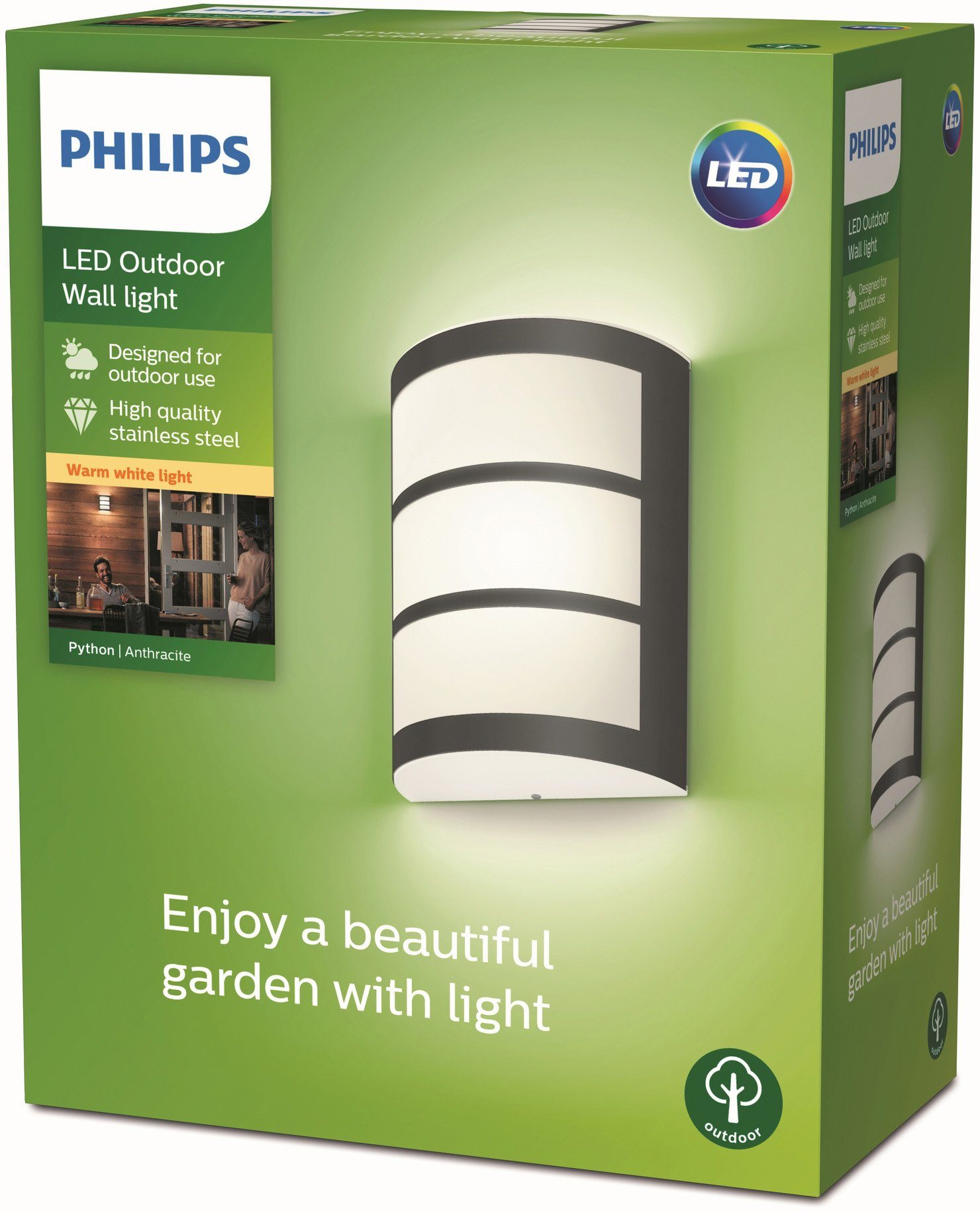 Philips Wandleuchte Wall LED 2700K integriert, fest Python, Anthrazit Warmweiß,