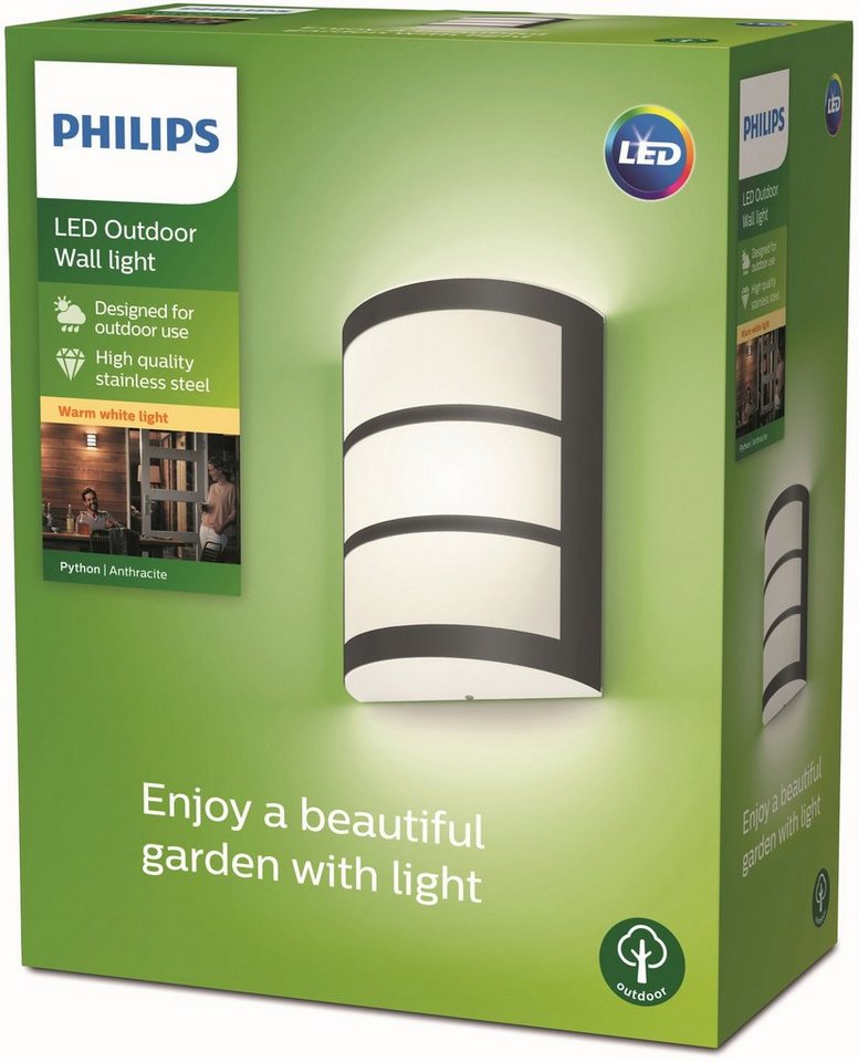 Philips Wandleuchte Python, LED fest integriert, Warmweiß, Wall 2700K  Anthrazit