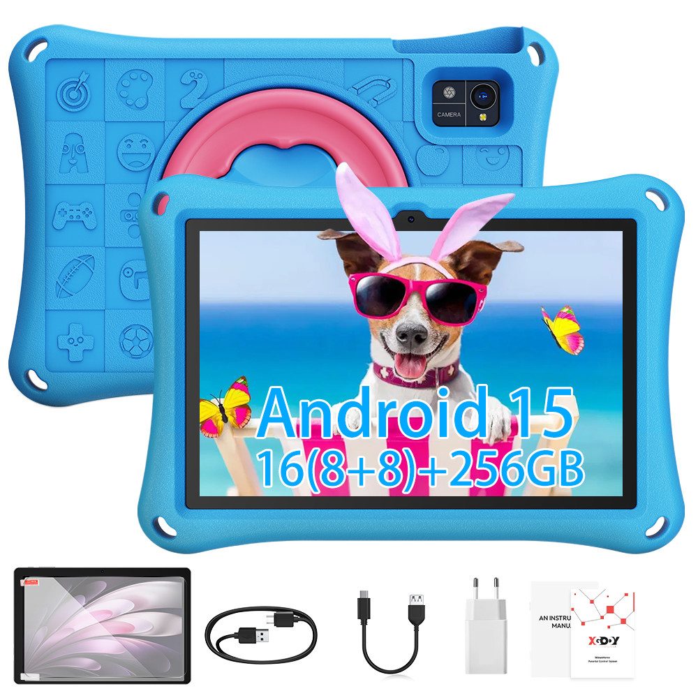 XGODY N02Pro Android 15 16GB+256GB Kinder Tablet (10.1", 256 GB, Android 15, mit EVA Kinderschutzhülle, Octa Core 256GB ROM 7000 mAh Dual-Kamera)