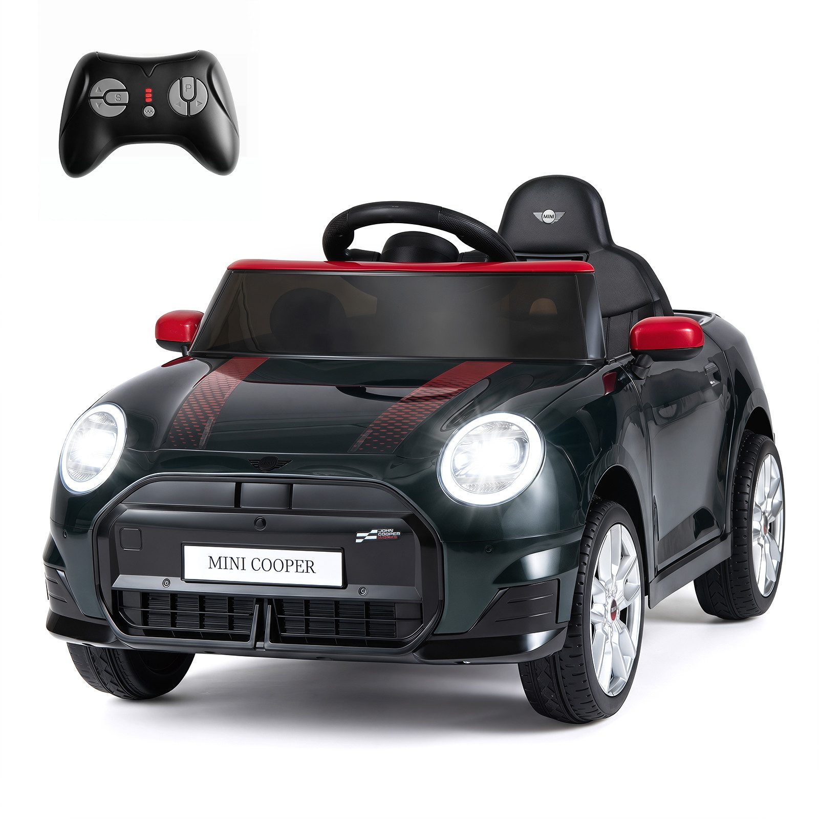 COSTWAY Elektro-Kinderauto 12V Elektroauto im BMW Mini Design, Belastbarkeit 30 kg, Kinderfahrzeug mit LED, Musik, 3-6 km/h