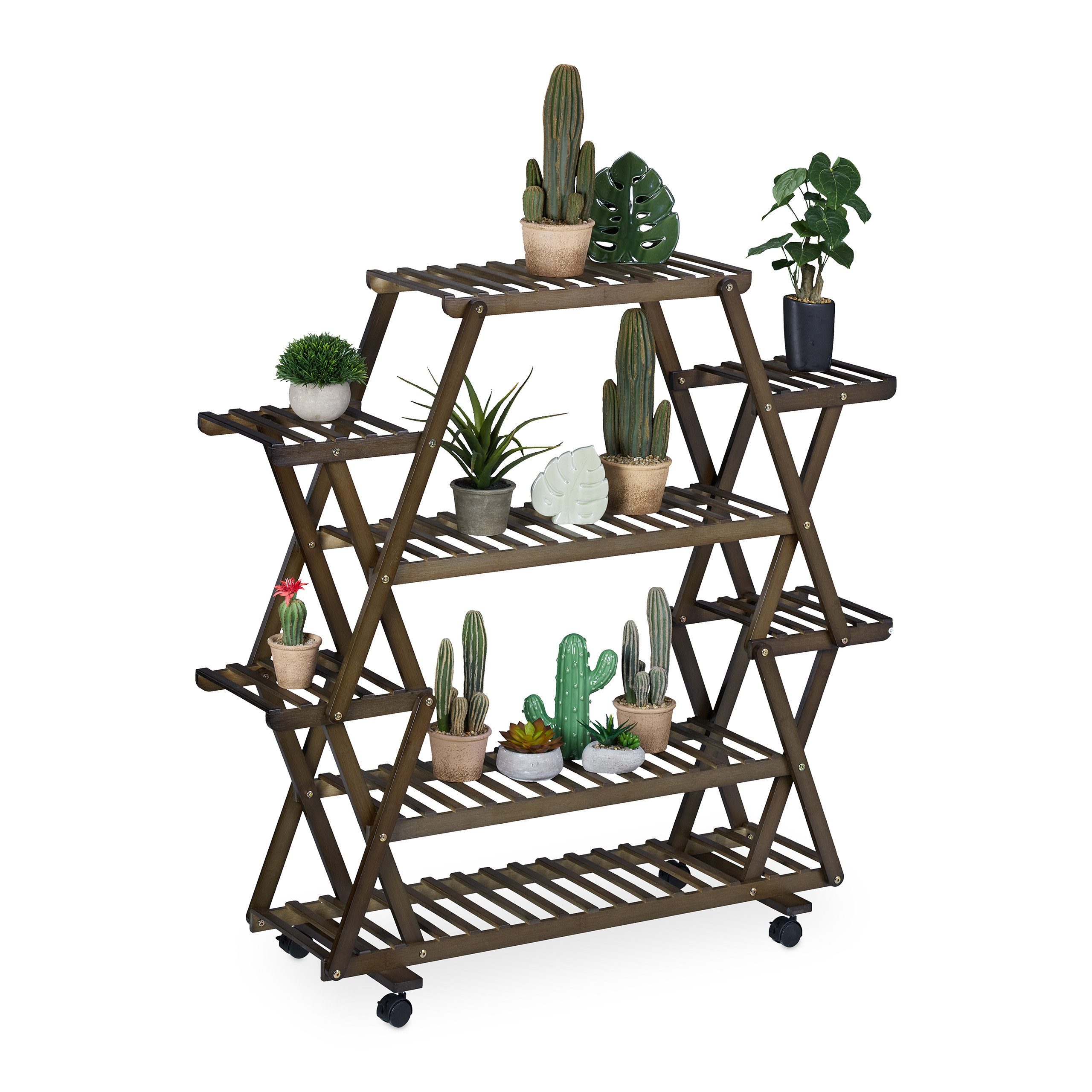 relaxdays Blumenständer Pflanzenregal Bambus dunkelbraun günstig online kaufen