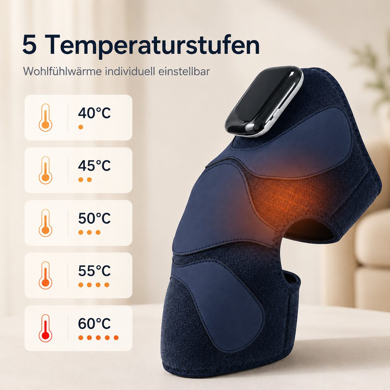 ibettertec Massagegerät Knie-Massagegerät mit Rotlicht-Wärme & Vibration, 3-in-1 für Knie, Schulter & Ellenbogen, 5 Wärmestufen, 3 Vibrationsmodi, 1800mAh Akku, – Bild 3 von 5
