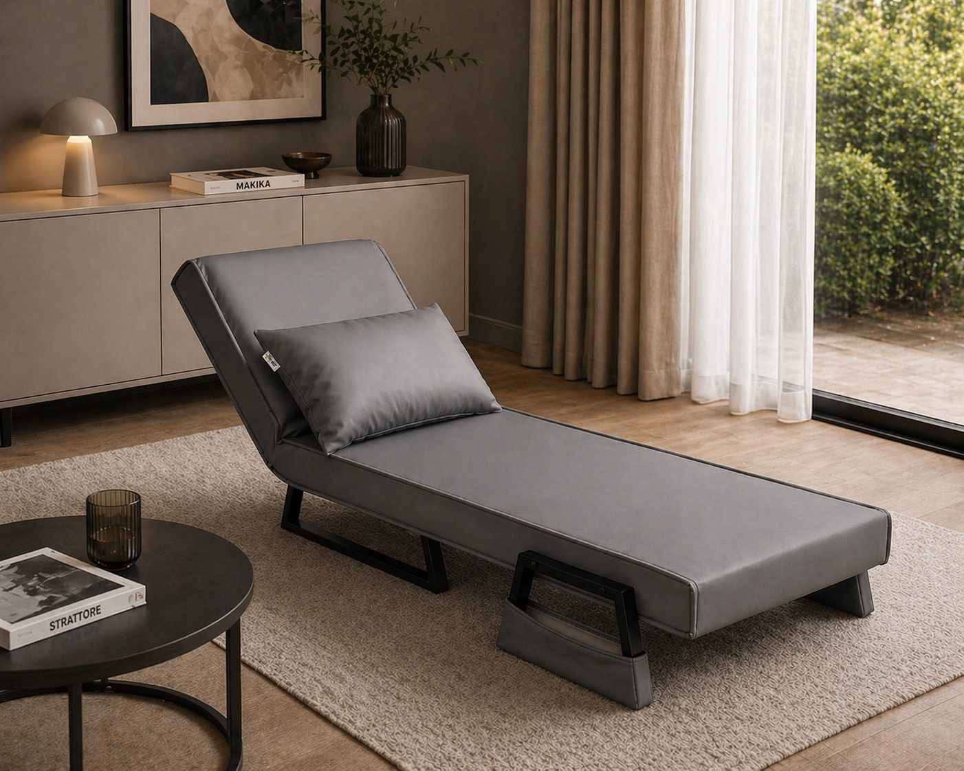 Makika Relaxliege Schlafsessel Schlafsofa Rio Kunstleder klappbar in Grau – Bild 5 von 5
