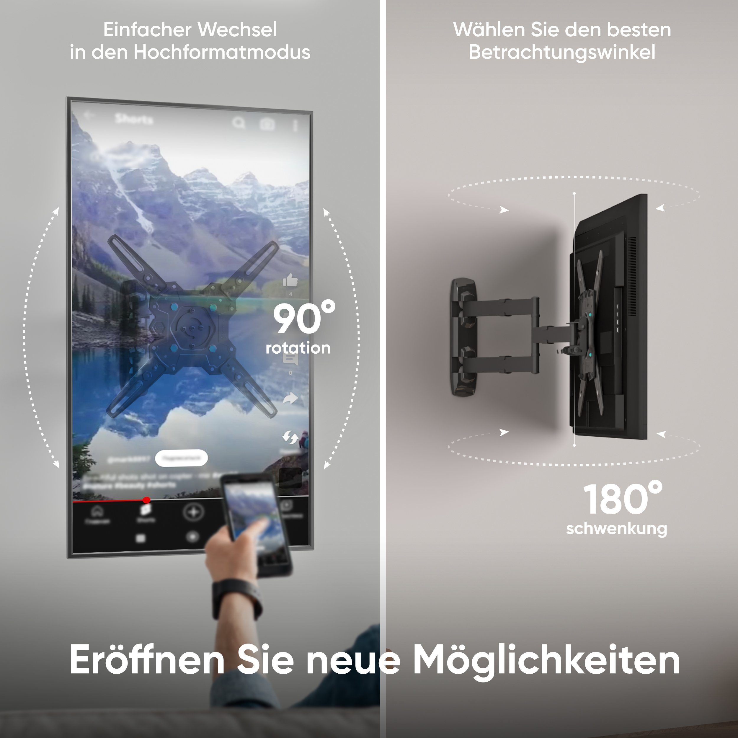 ONKRON TV-Wandhalterung 32-65 Zoll, bis 41 kg, VESA 100x100-400x400, M4R-B, (bis 65 Zoll, drehbar, schwenkbar, neigbar, ausziehbar, Kabelmanagement) – Bild 2 von 5