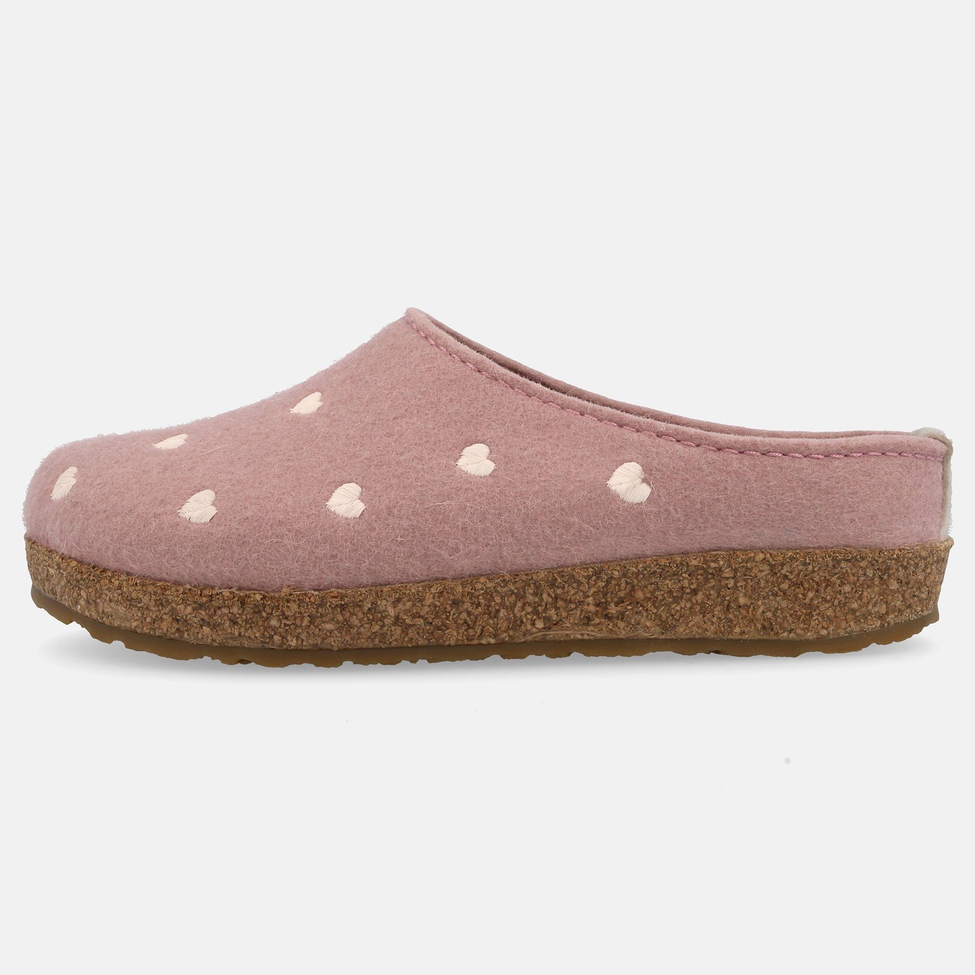 Haflinger Grizzly Cuoricino Filzclog aus reinem Wollfilz Unisex Herzmotiv Hausschuh