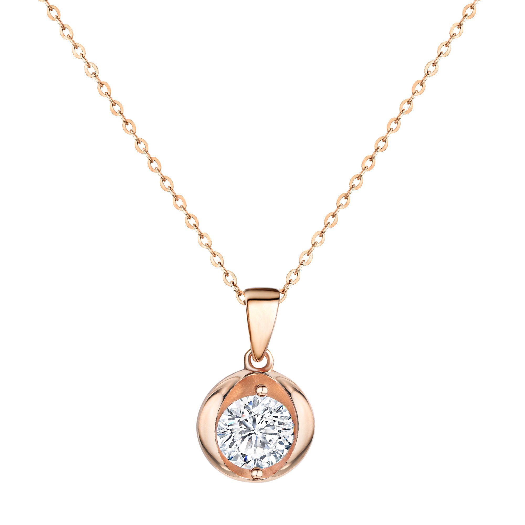 Kette mit Anhänger Silber 925 rosé-vergoldet 45cm lang mit weißem Zirkonia-Stein