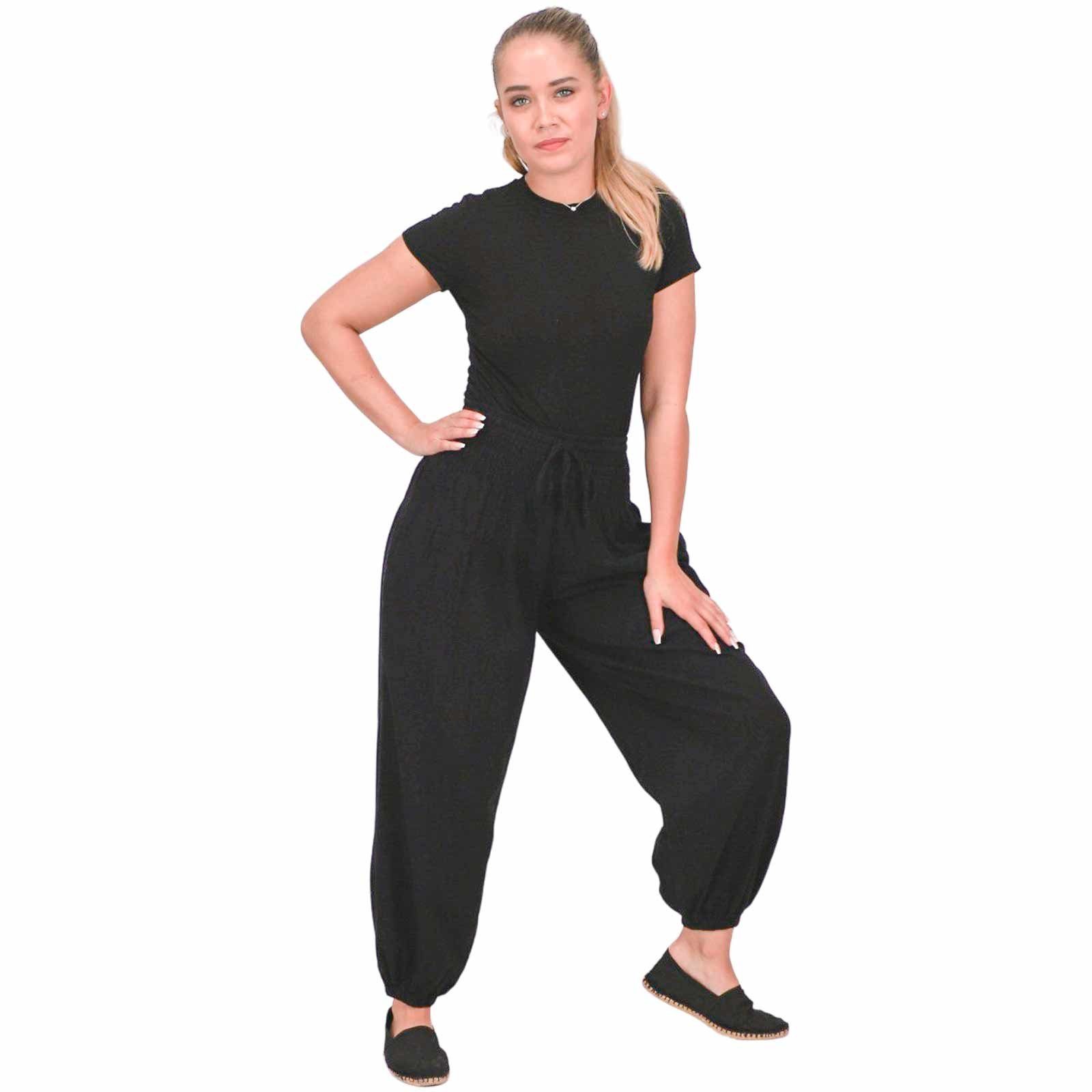 KUNST UND MAGIE Haremshose Kunst&Magie Damen Pluder-/Haremshose Wellness Schwarz Hippie Yoga / Sommerhose Black