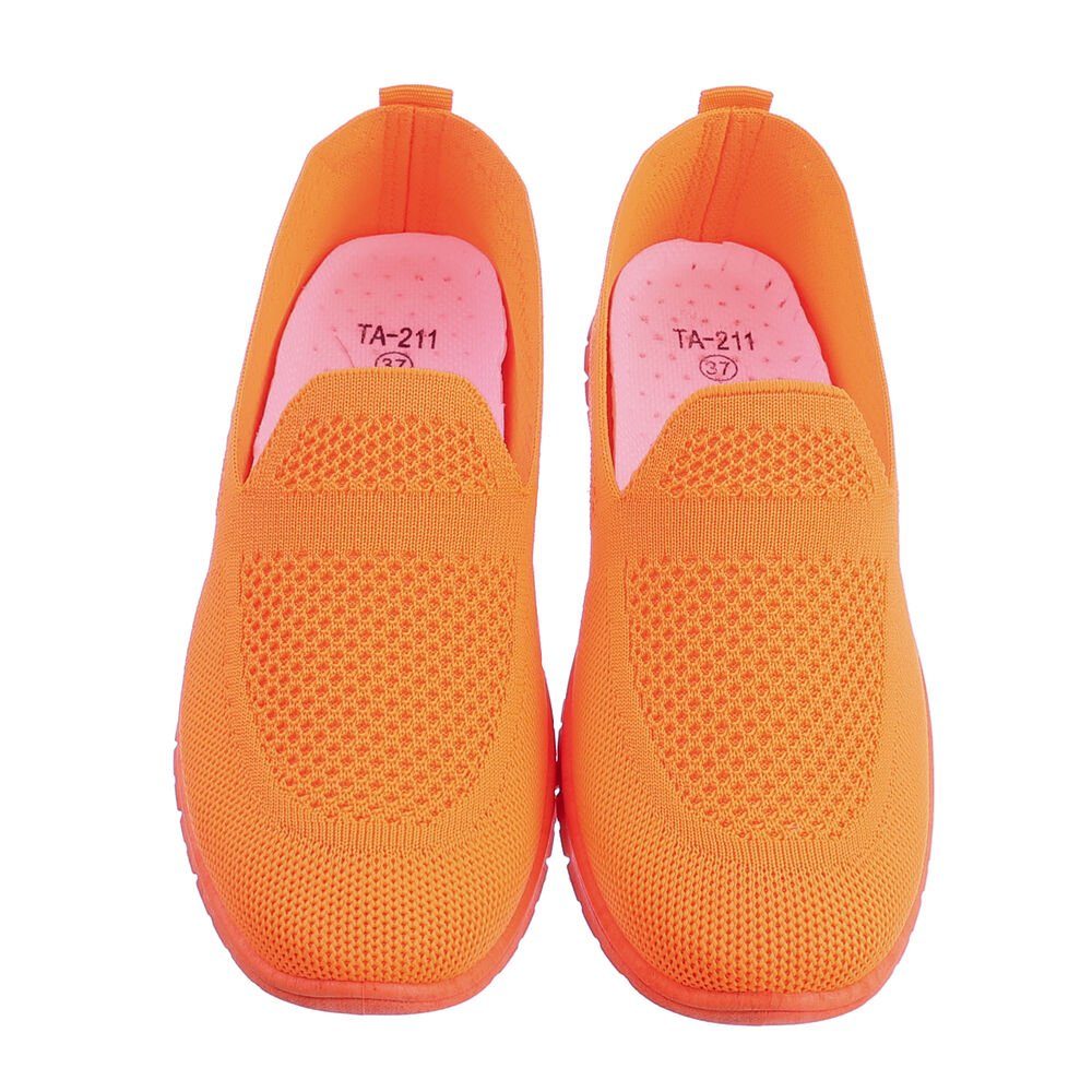 Slipper Freizeit Flach in Orange Low Ital-Design Damen Sneakers Low-Top