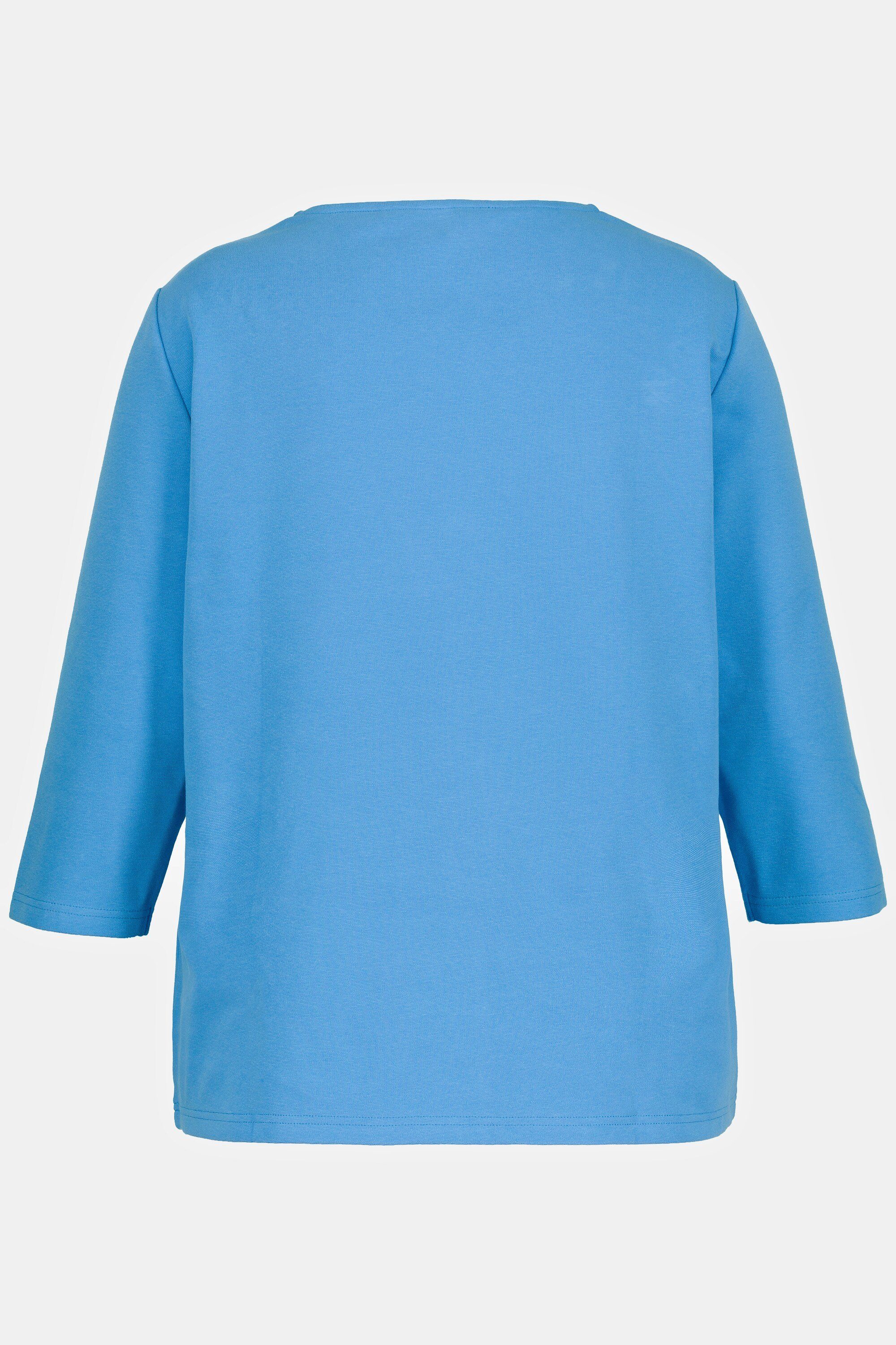 Classic Carrée-Ausschnitt Shirt stahlblau Sweatshirt Popken Quernaht 3/4-Arm Ulla