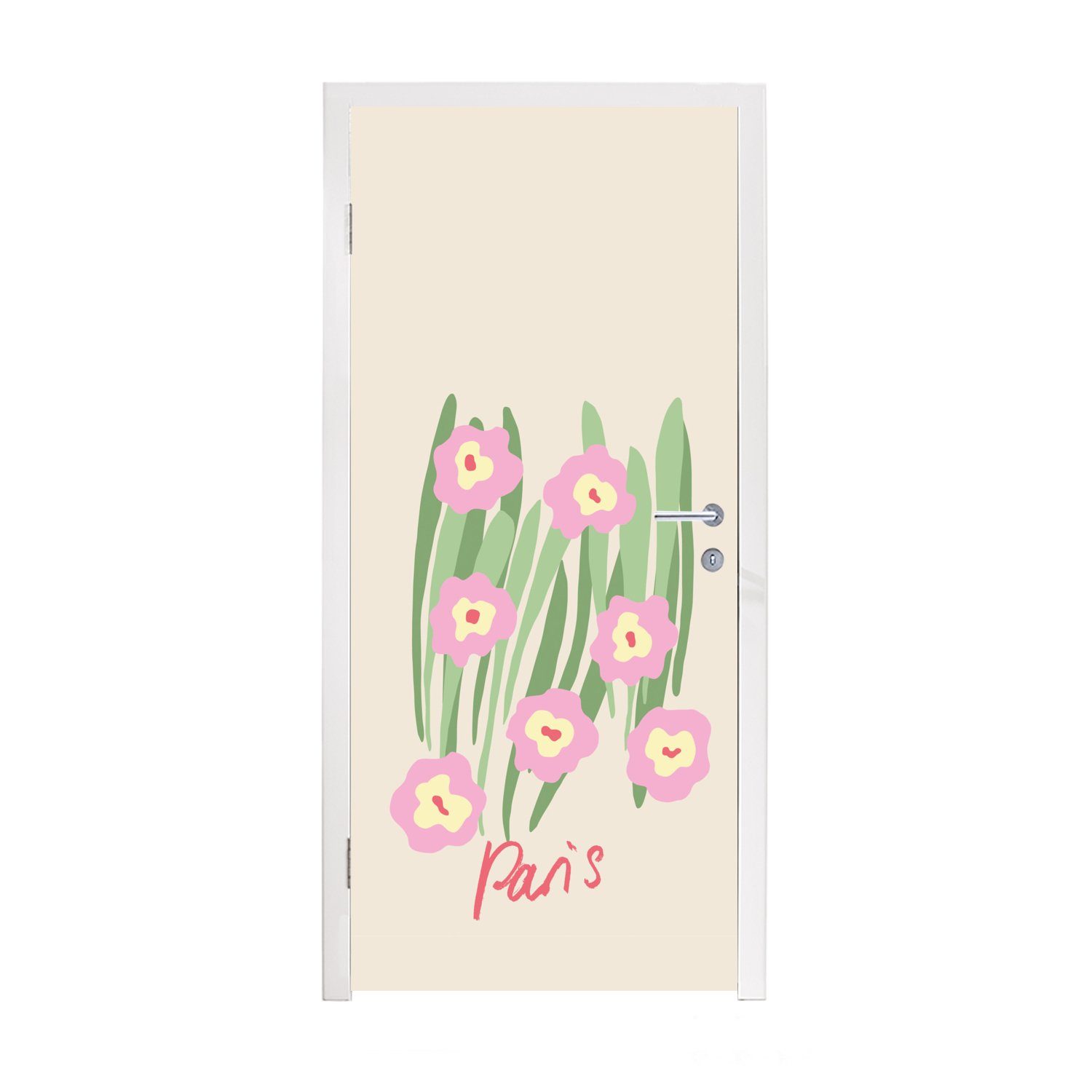 MuchoWow Türtapete Blume - Rosa - Gras, Matt, bedruckt, (1 St), Fototapete für Tür, Türaufkleber, 75x205 cm