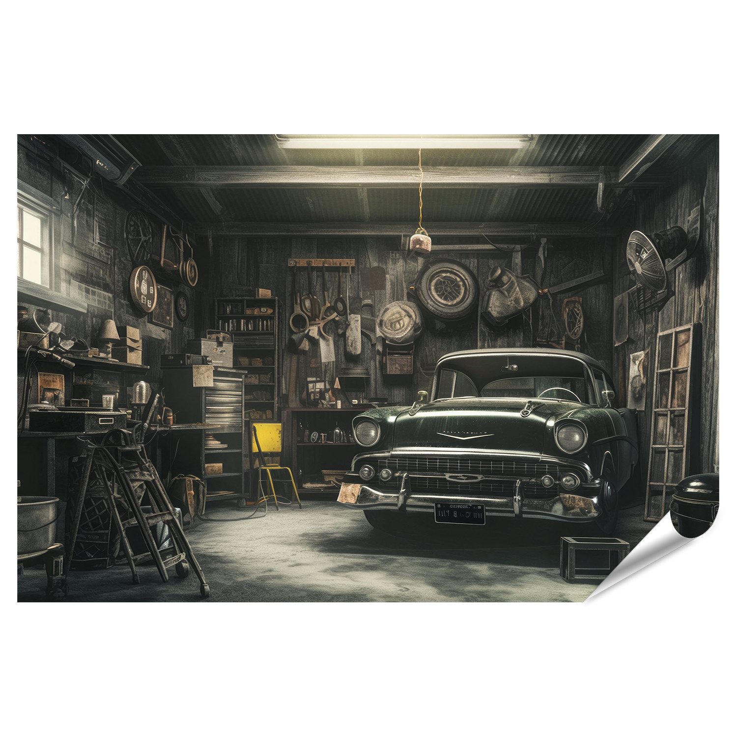 islandburner Poster Oldtimer Werkstatt Charme Im Retro Garage Ambiente Wand günstig online kaufen