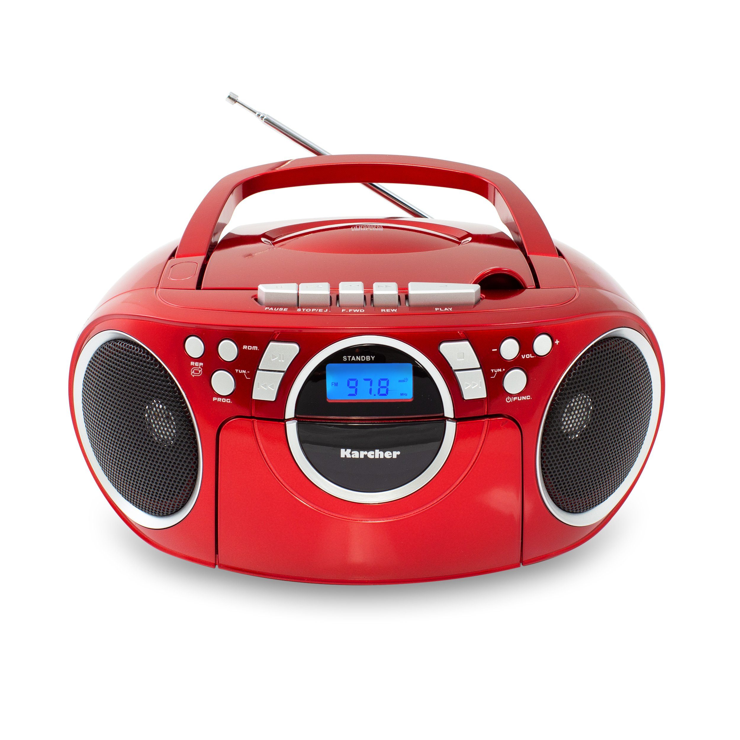 Karcher RR-5042-R Boombox (UKW (FM), tragbarer CD-Player mit UKW Radio, Kassettendeck)