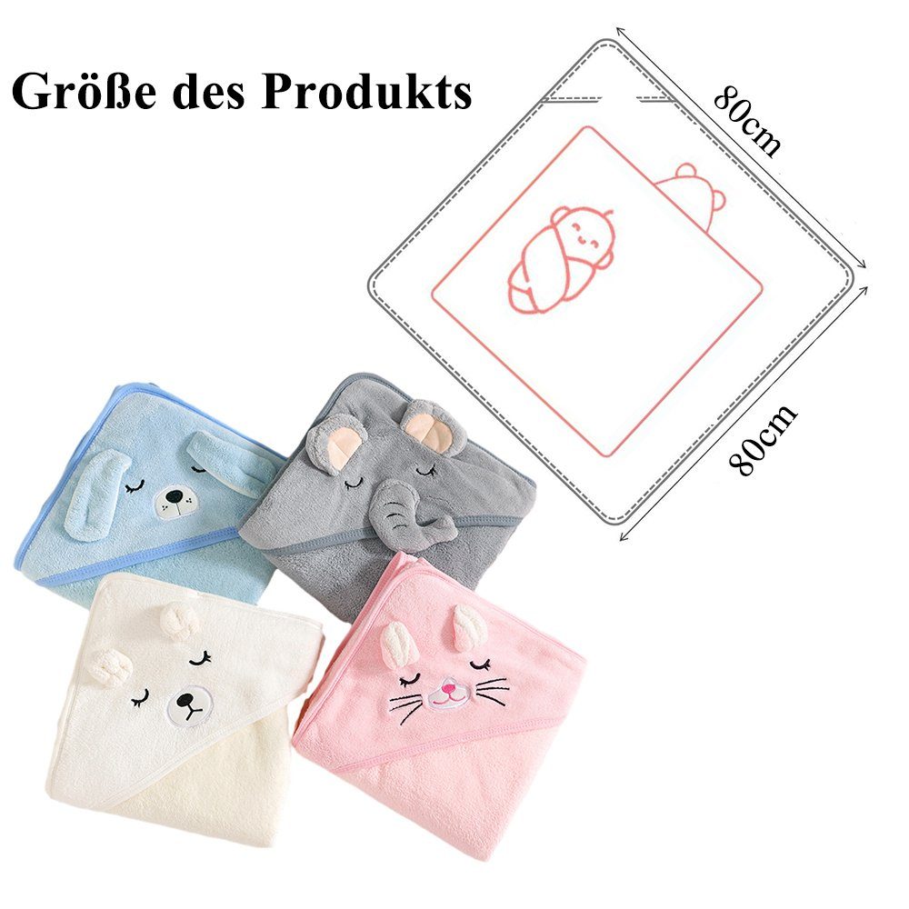 NUODWELL Kapuzenhandtuch Baby Kapuzenhandtuch mit Waschlappen,mit süßen Ohren,für Neugeborene, (set), Schönes Aussehen, weiche Faser, leicht zu reinigen und zu pflegen