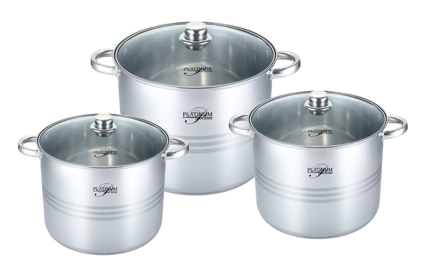 Platinum Topf-Set Kochtopf Topfset mit Glasdeckel Induktion Platinum Edelstahl 6-tlg., Edelstahl, Glas