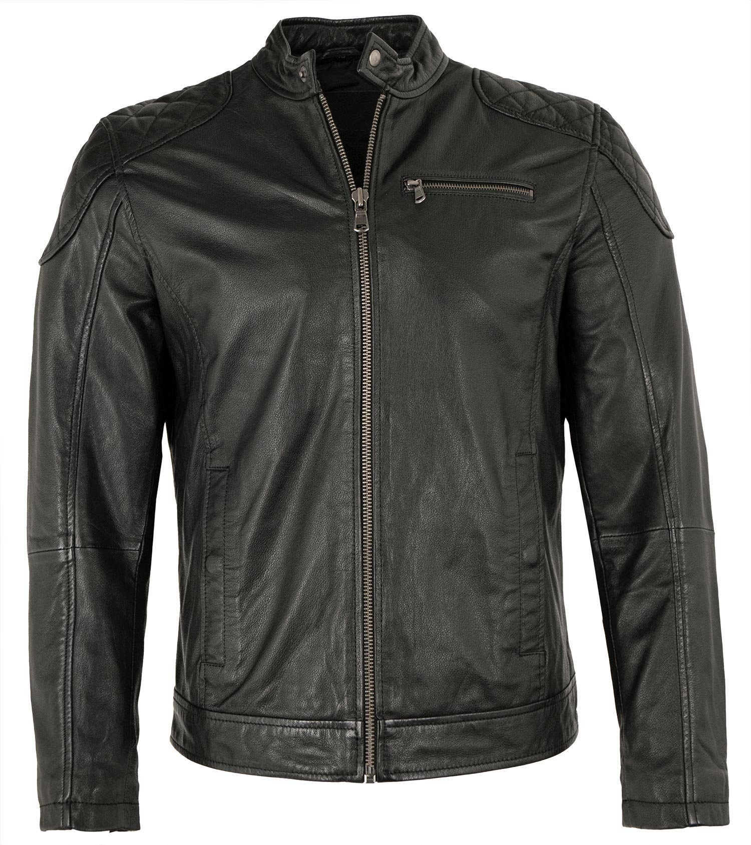 Lederjacken24 Lederjacke PB-HW 22-506 Herren Lederjacke Lammnappa schwarz