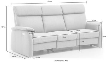 Home affaire 3-Sitzer Turin mit Steckdose und USB-Port auch in Easy care-Bezug, 2 x vollmotorische Relaxfunktion, herunterklappbarer Tisch