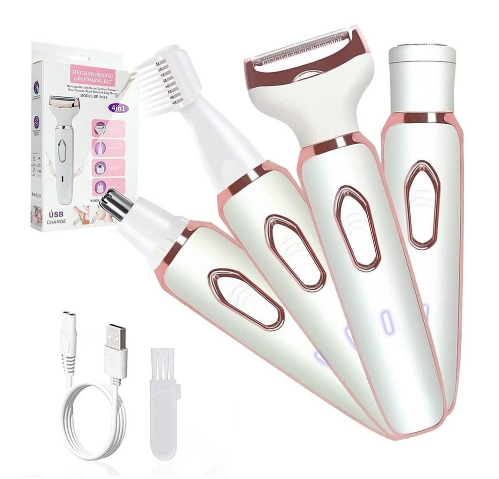 inschimmer Haarentferner-Set 4-In-1 Elektrischer Damenrasierer für Gesicht Bikinizone USB-Aufladung