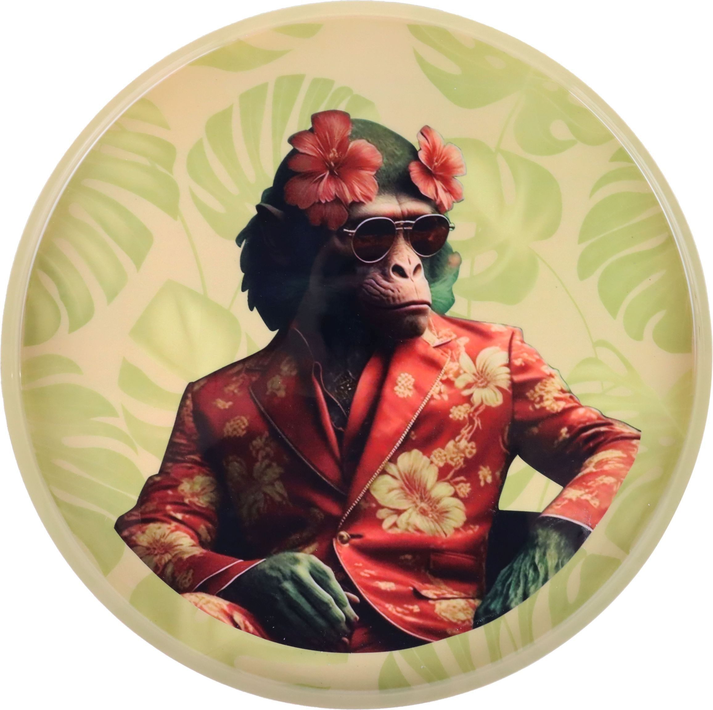 FURNARO Servierplatte, Metall, (1-tlg), Affenmotiv mit Brille, rund, Metall, glänzend, bunt