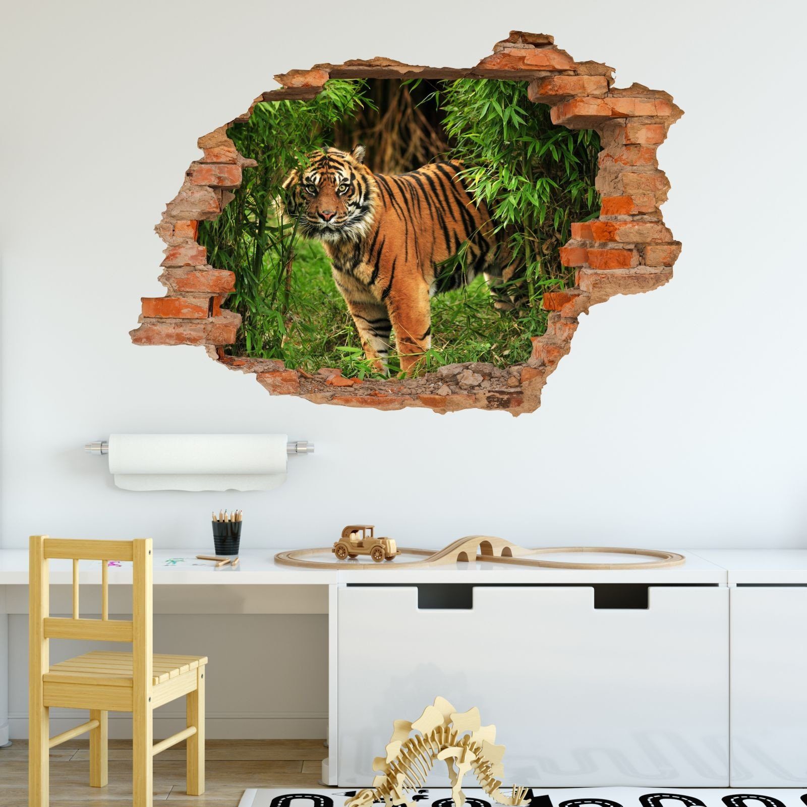 nikima Wandtattoo 030 Wandtattoo Tiger - Loch in der Wand - 500 x 350 mm (PVC-Folie), in 6 vers. Größen