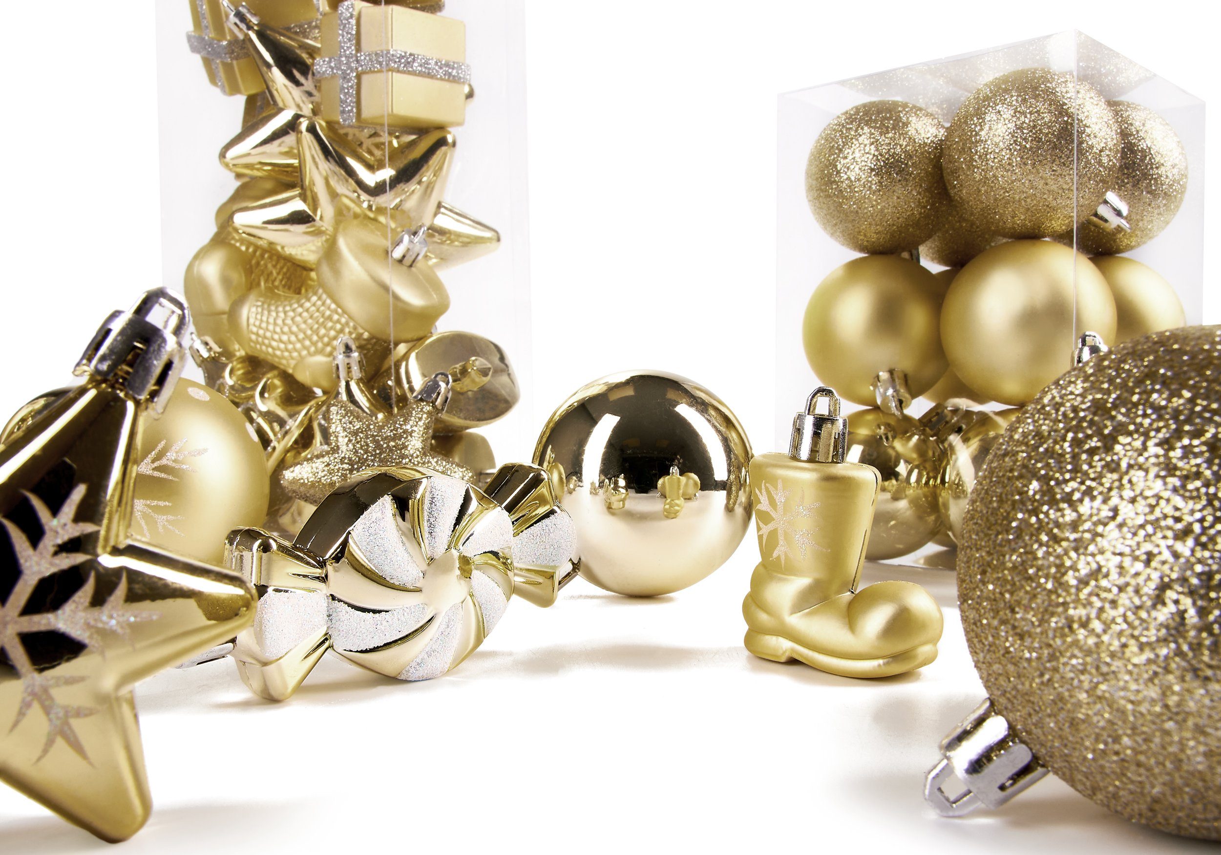 Weihnachtsbaumkugel Christbaumschmuck Baumkugeln 77-teiliges BRUBAKER Kunststoff, aus Weihnachtsdekoration Gold Weihnachtskugel-Set,