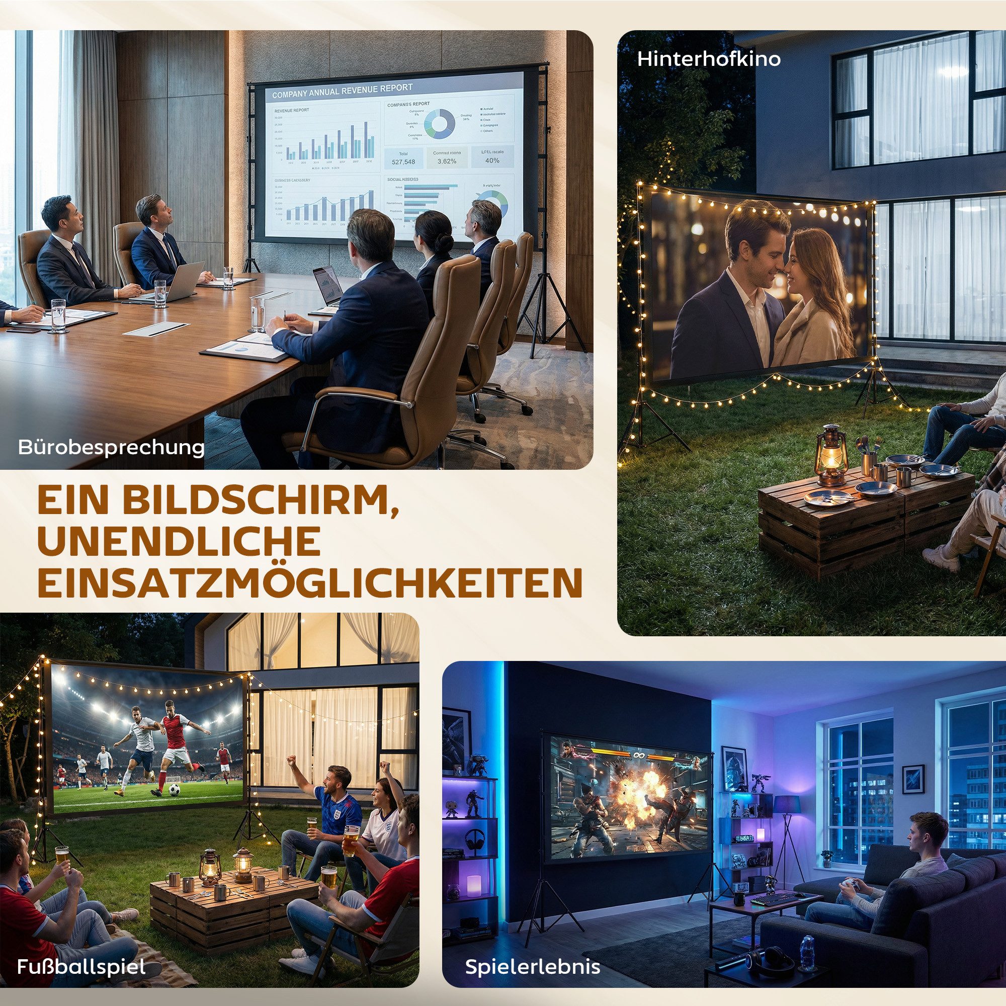 BlingBin Beamer Leinwand 100/120" 16:9 HD 4K/8K Projektionsleinwand mit Stativ Stativleinwand (160 Grad Betrachtungswinkel, Tragbare Doppelseitige Leinwand)