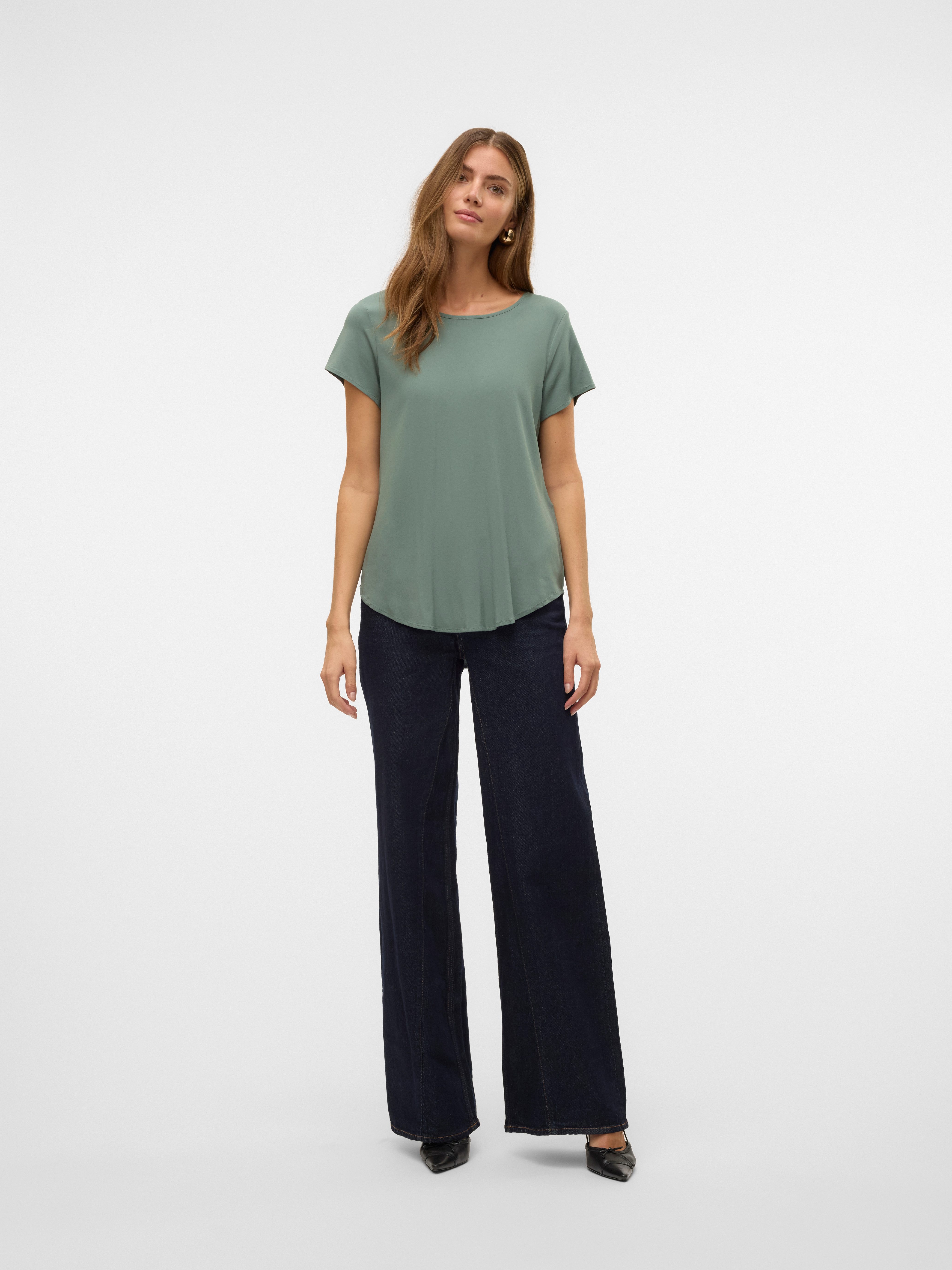 Vero Moda Blusenshirt VMBELLA SS TOP WVN GA NOOS Viskosemischung, abgerundeter Saum