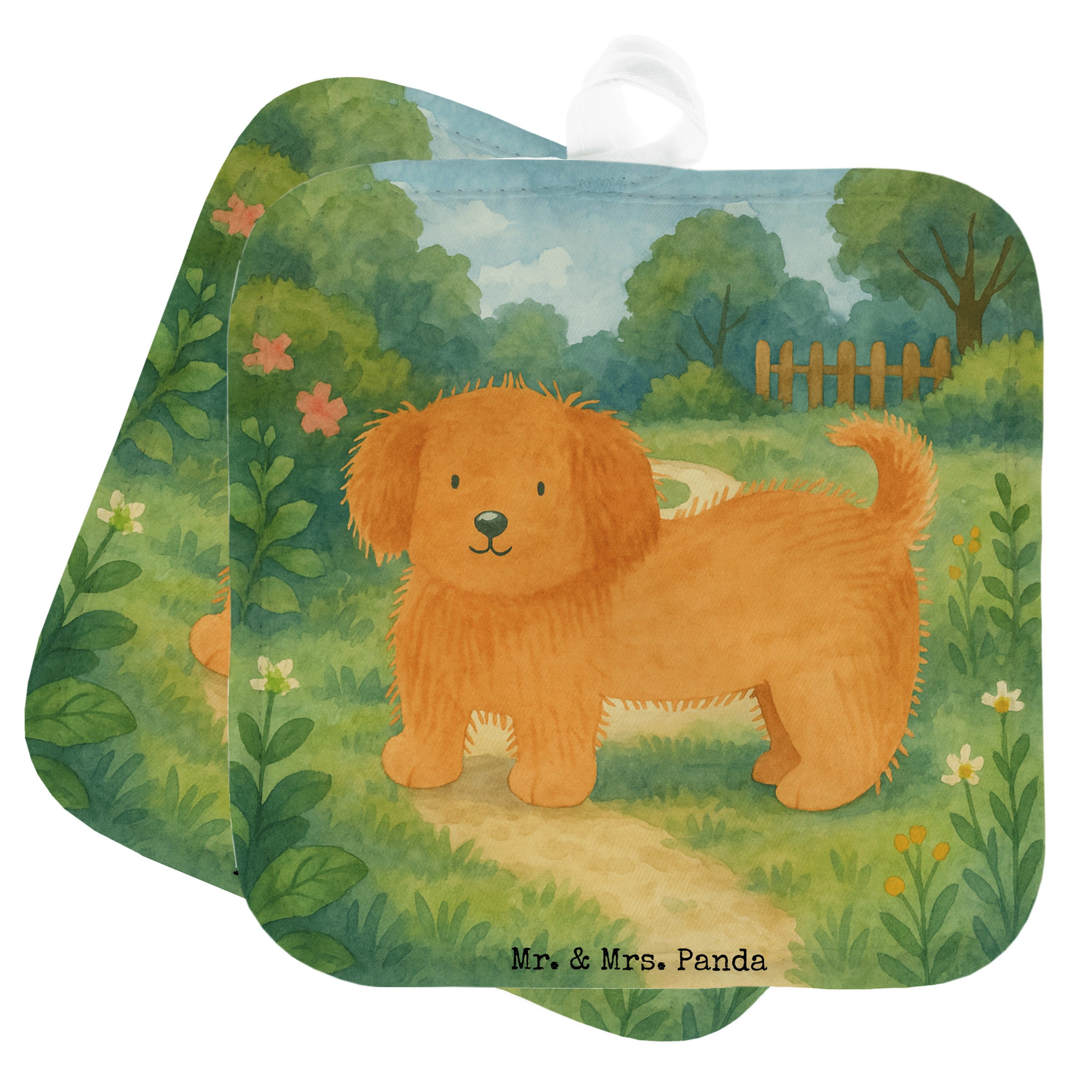 Mr. & Mrs. Panda Topflappen Hund Flauschig Design, Topfuntersetzer, Weiß, Hundespruch, Kochlappen, (Packung), Topflappen Set Niedlich Hundebesitzer