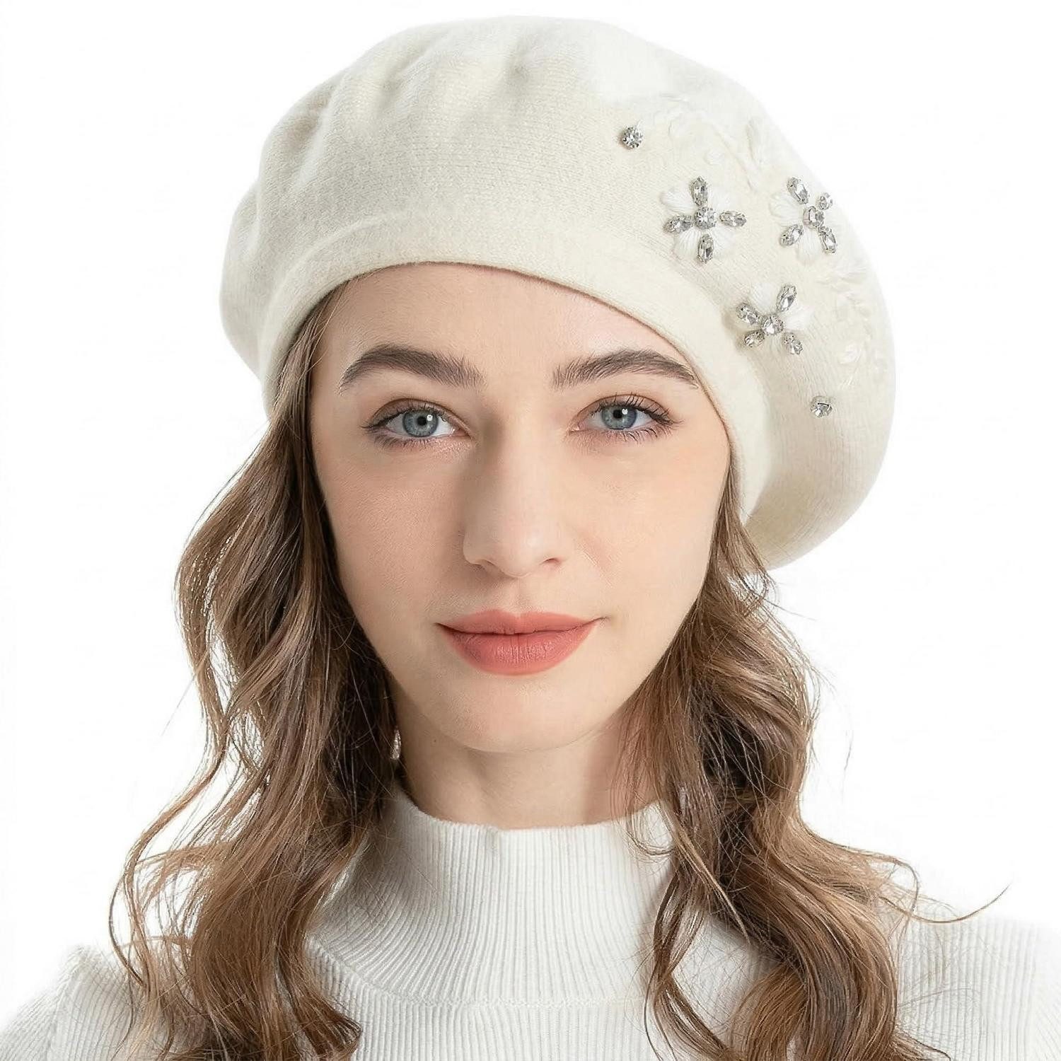 LuxusKollektion Baskenmütze Baskenmütze Damen Kaschmir Beige (1-St)