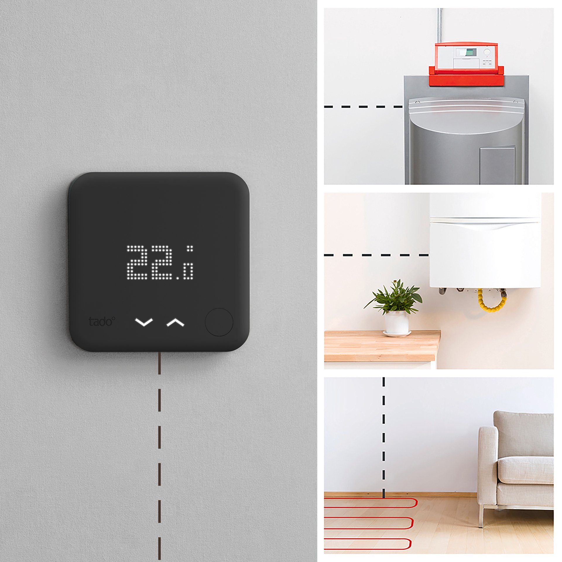 Tado Black (Verkabelt) Thermostat Starter Kit schwarz V3+ Edition Smartes Heizkörperthermostat -