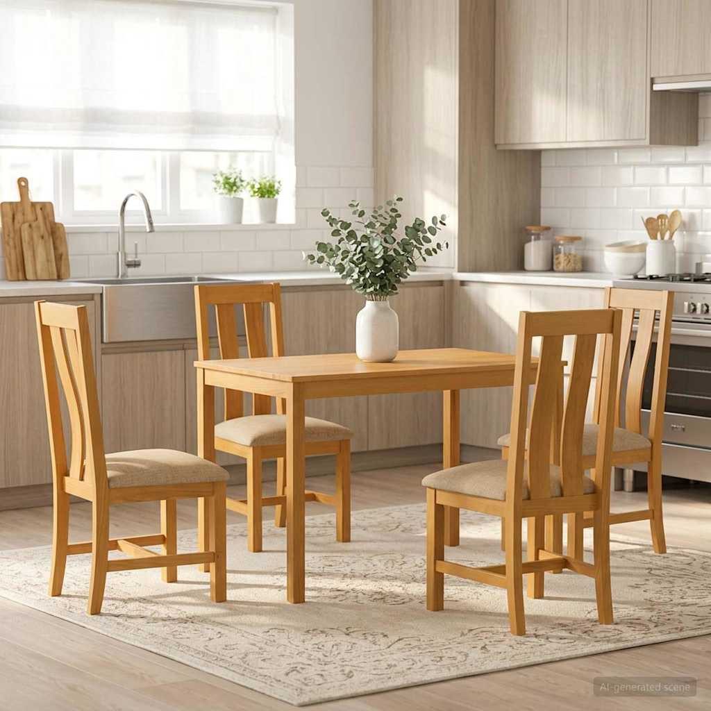 vidaXL Gartenlounge-Set Essgruppe 5 stk. Beige Massivholz Eiche, (5-tlg)