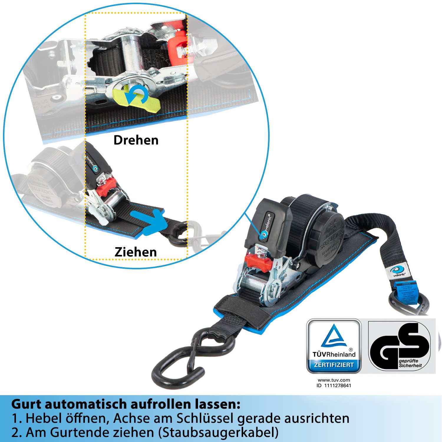 valonic Spanngurt Spanngurte Automatik Ratsche SG-050-50 (2 Stück, 5m) - PANDA
