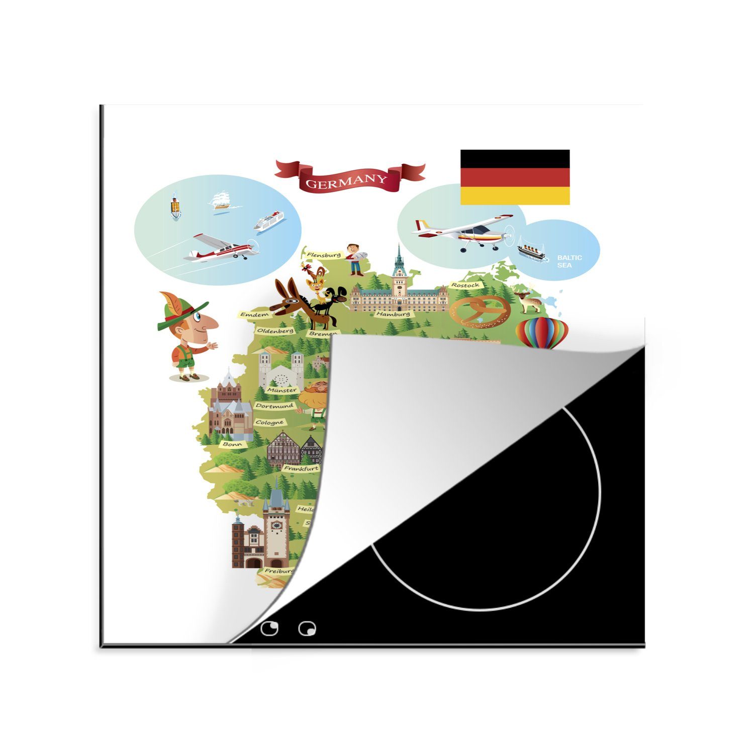(1 von 78x78 tlg), küche Arbeitsplatte Ceranfeldabdeckung, Vinyl, Karte für Deutschland, Herdblende-/Abdeckplatte Illustrierte cm, MuchoWow