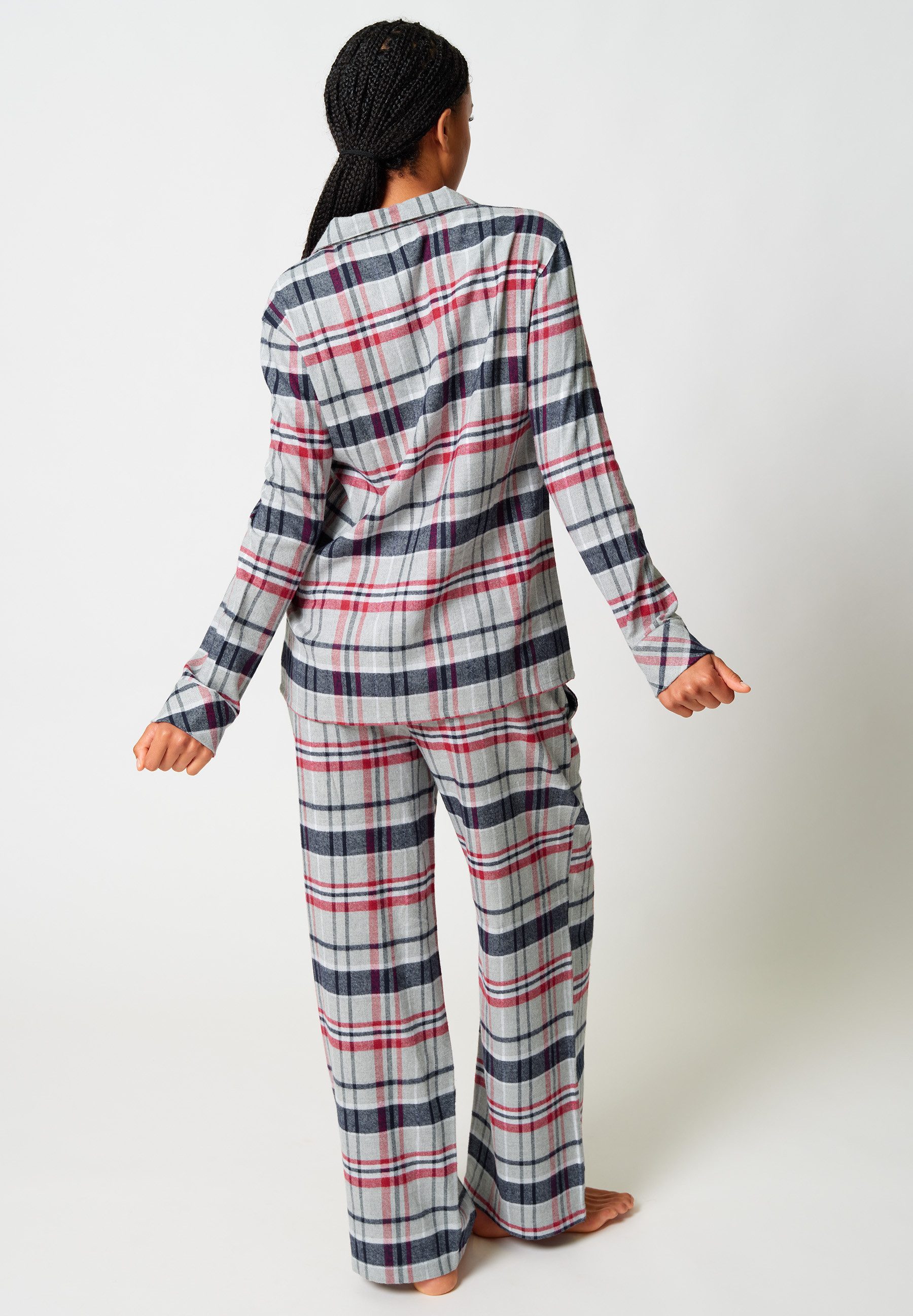 Skiny Pyjama Night In Skiny Flanell (2 tlg) wärmend, Cotton, kuschelig weich, Bindeband, elastischer Bund