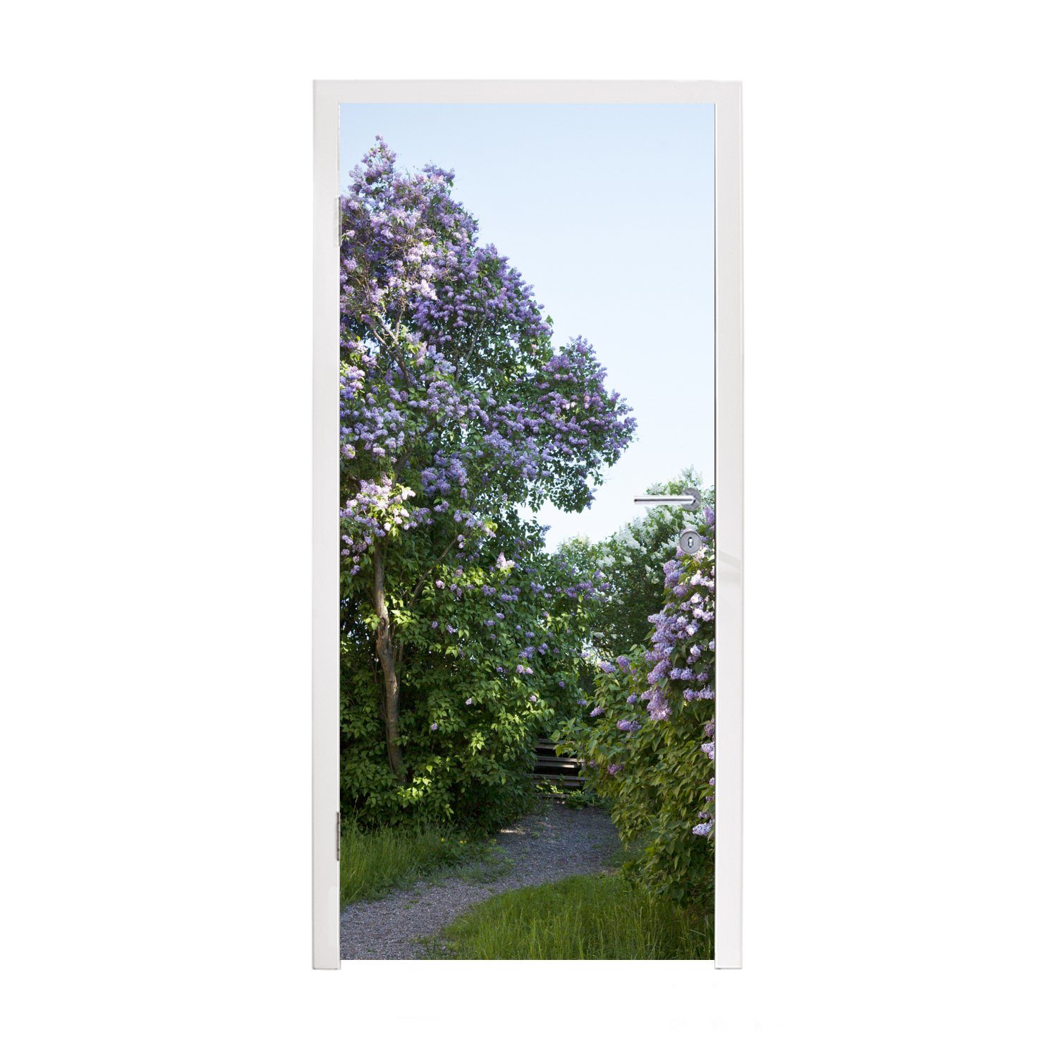 MuchoWow für Fototapete Fliederbäumen, Matt, Garten Türtapete mit St), bedruckt, Türaufkleber, Ein Tür, cm (1 duftenden 75x205