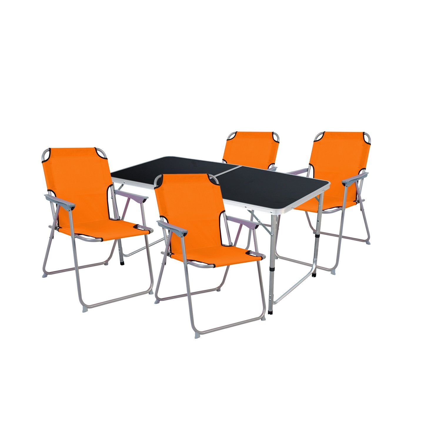 Mojawo Essgruppe 5-teiliges Campingmöbel Set Black Alu 120x60x58/70cm orange