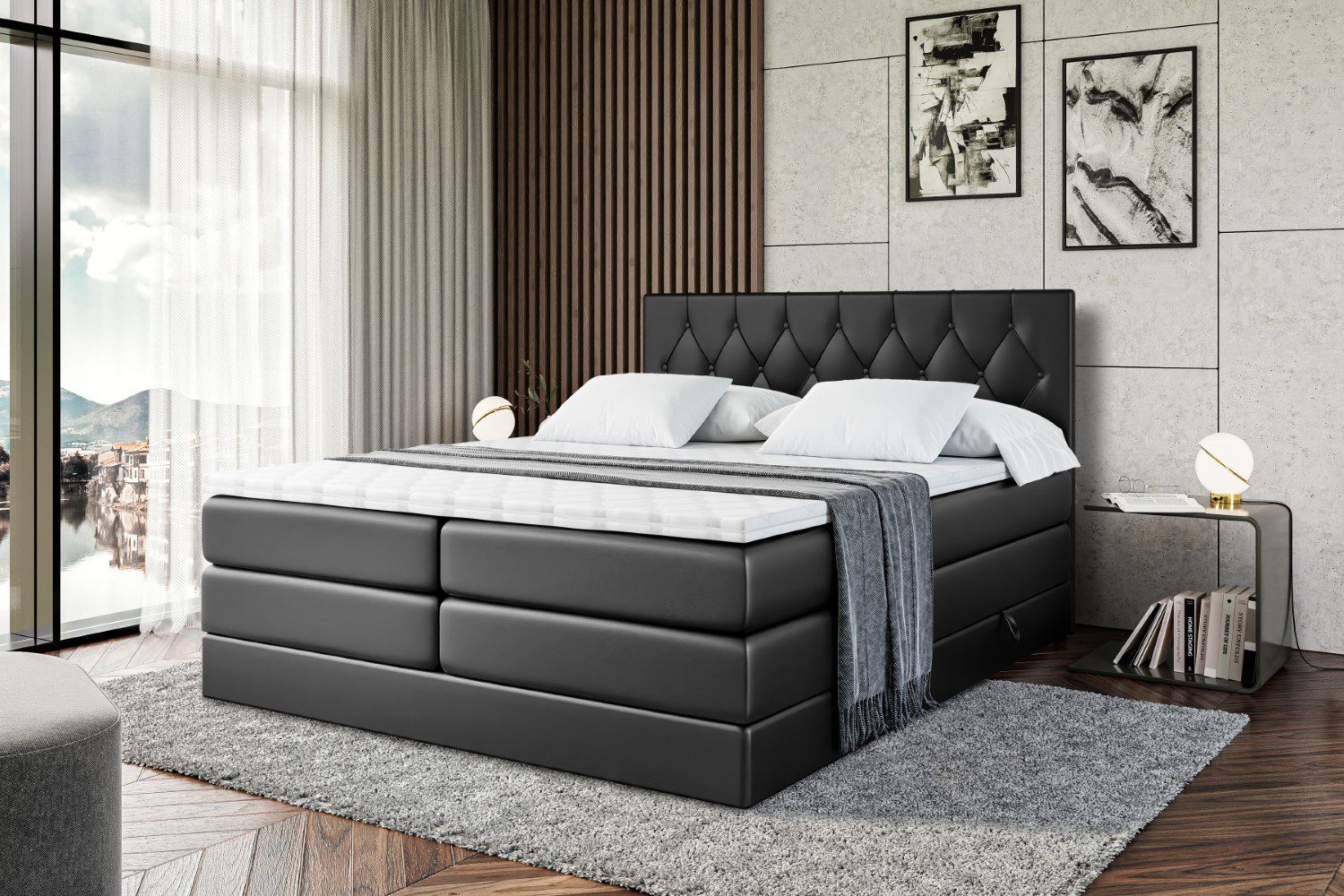 ALTDECOR Boxspringbett VELANTO-BZ KING (mit Matratze und Lattenrost Topper Polsterbett mit Bettkasten Boxbett), H4 Multipocket, H3 Bonellfederung, Doppelbett Springboxbett
