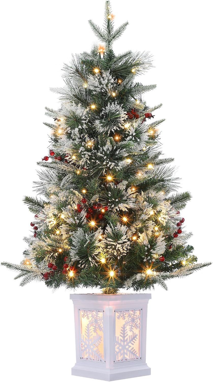 GarveeMore Künstlicher Weihnachtsbaum 90 cm Künstlicher Tannenbaum mit LED-Beleuchtung & roten Beeren
