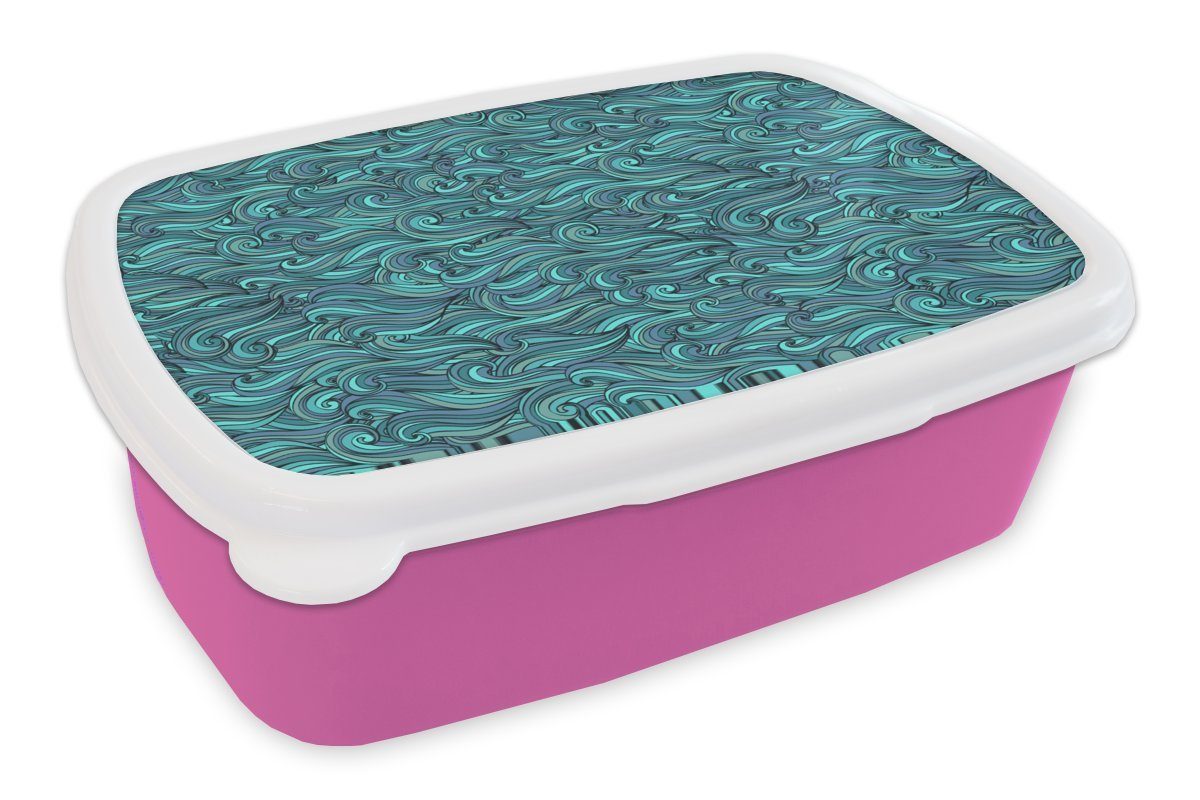 MuchoWow Lunchbox Wellen - Muster - Wasser, Kunststoff, (2-tlg), Brotbox für Erwachsene, Brotdose Kinder, Snackbox, Mädchen, Kunststoff rosa