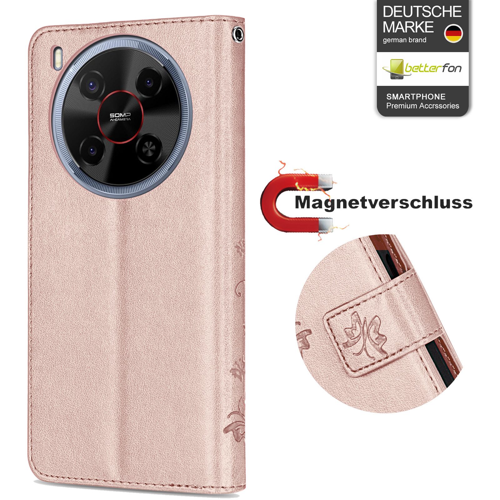 betterfon Handyhülle Handytasche für ZTE Blade V70 Max Klapphülle mit Kartenfächern, Bookstyle-Hülle: Magnetverschluss 3 Kartenfächer & Standfunktion – Bild 3 von 5
