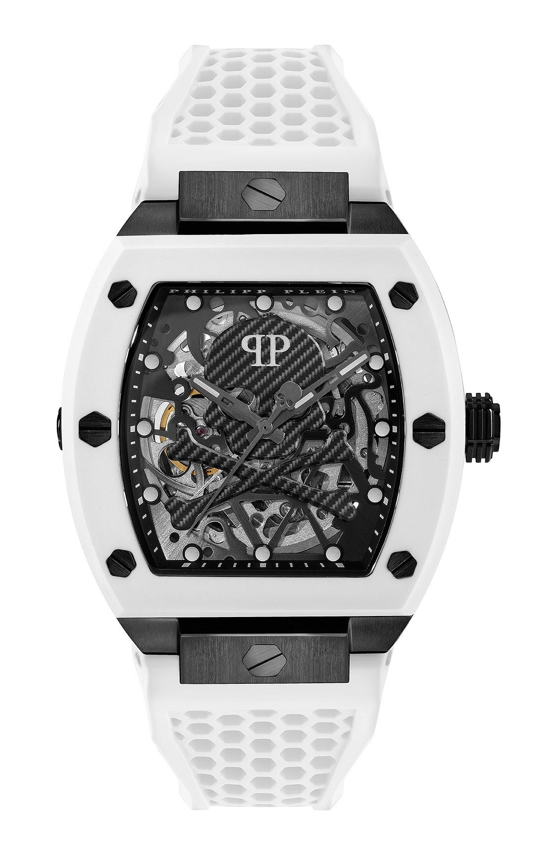 Philipp Plein Orologio Uomo Automatico Scheletrato - Cassa 44mm Acciaio, Cinturino In Silicio Nero