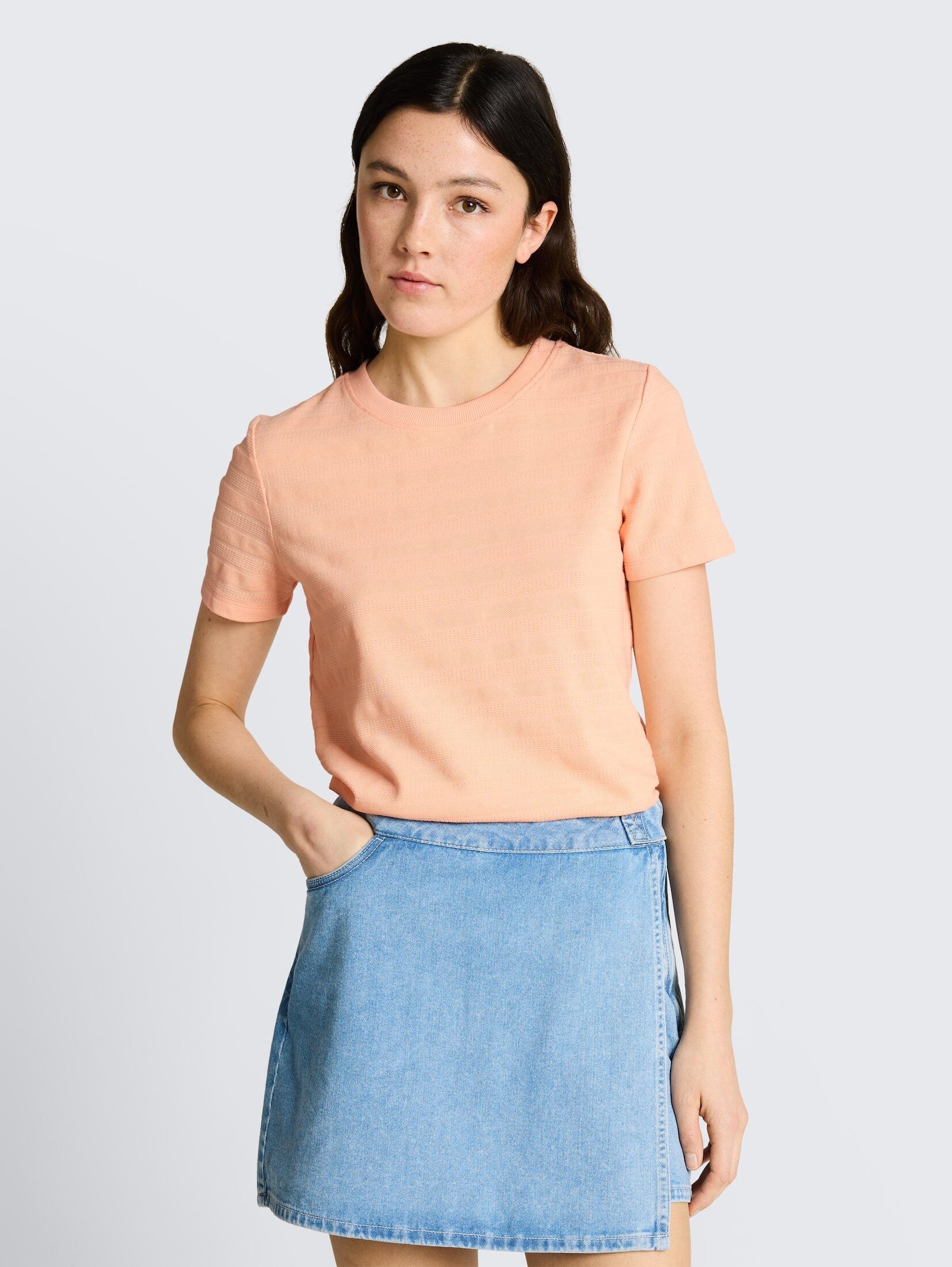 TOM TAILOR Denim T-Shirt T-Shirt Jacquard T-Shirt mit Rundhalsausschnitt